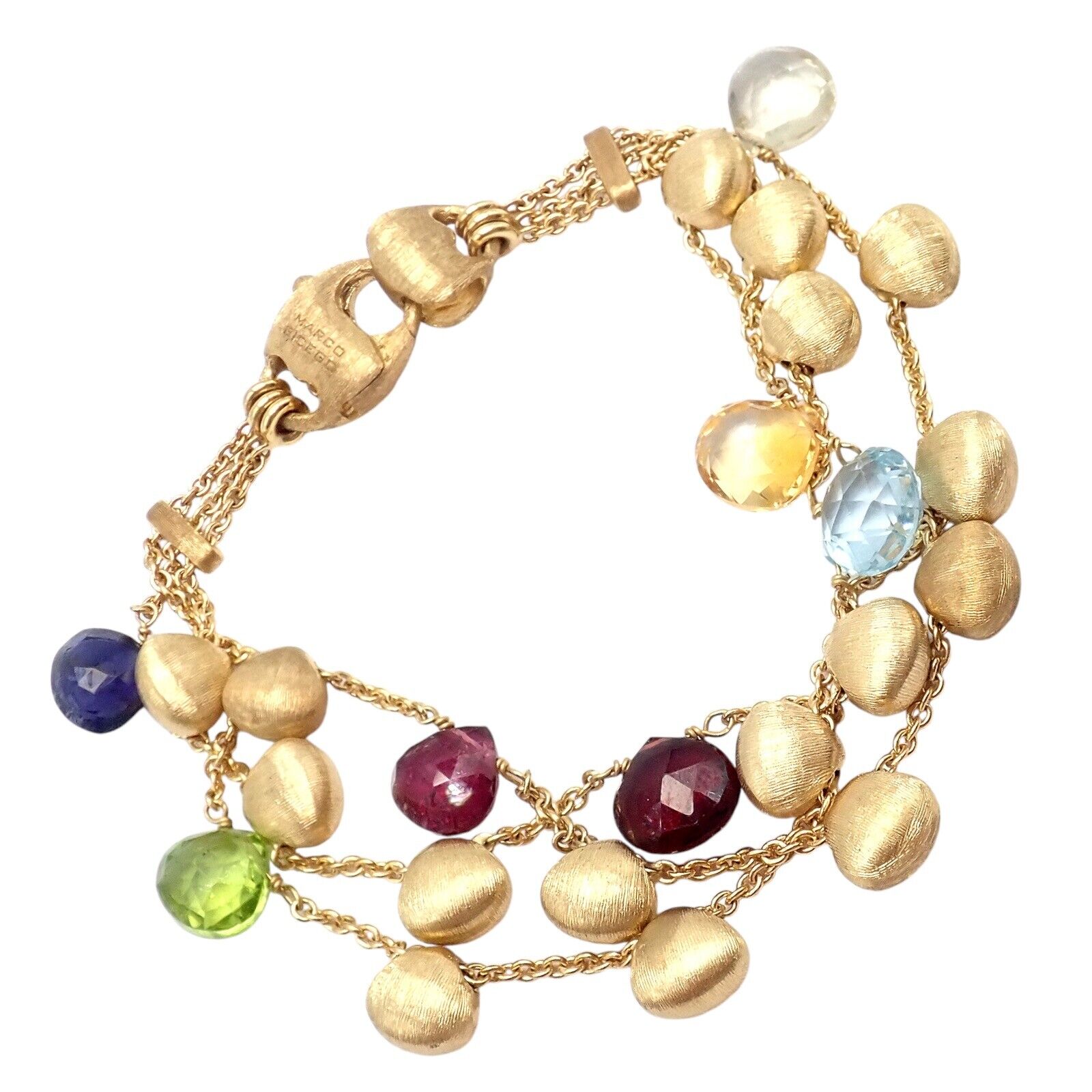 Authentic Marco Bicego 18k Yellow Gold Paradise Multicolor Gemstone 3-Row Bracelet for Women - Luxury Jewelry Gift for Anniversary, Birthday & Special Occasions