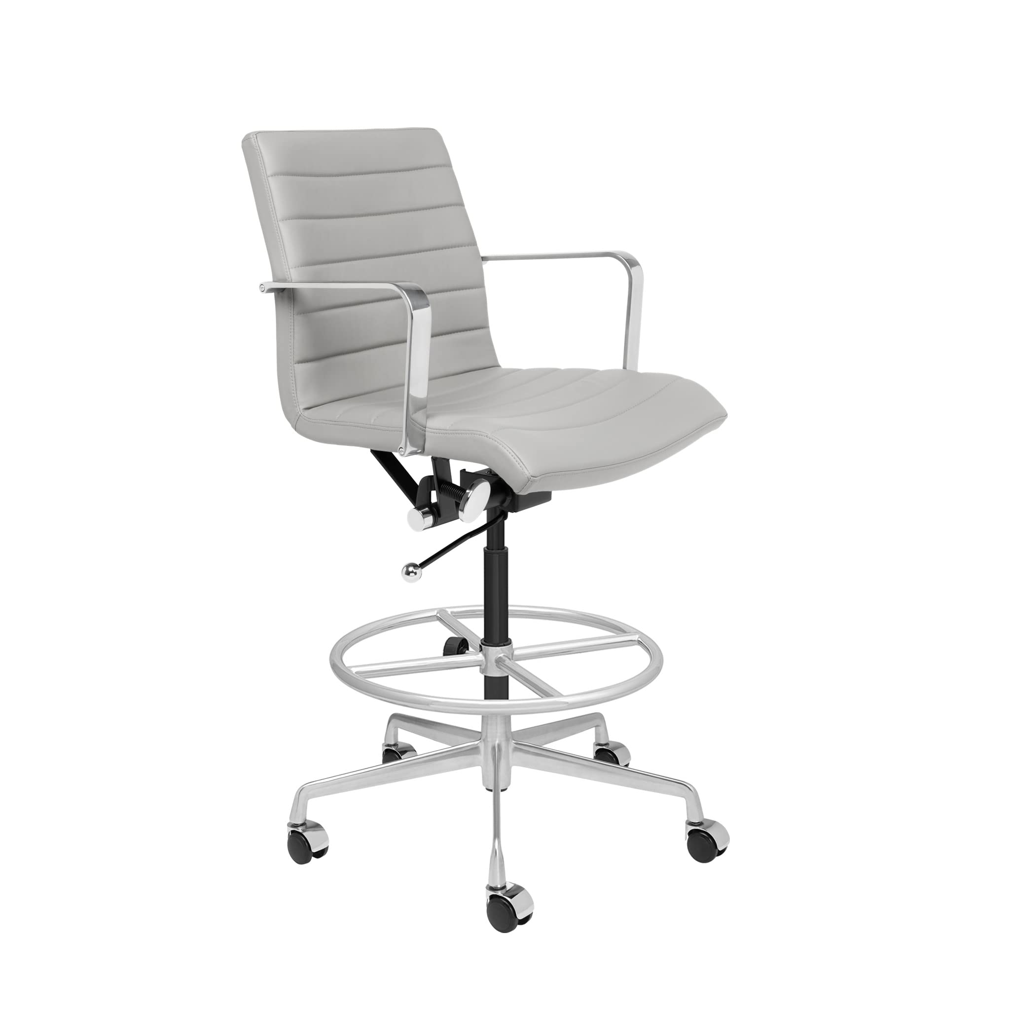 Laura Davidson SOHO II Ergonomic Drafting Chair for Standing Desks - Adjustable Height, Padded Seat & Arms, Commercial Grade Faux Leather Office Chair (Grey) - Perfect for Home Office, Studio & Workspace
