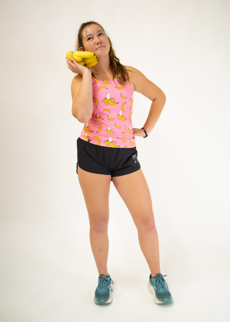 Women's Pink Bananas Performance Singlet - Breathable Workout Tank Top for Running, Yoga & Gym - Comfortable Athletic Activewear for Women