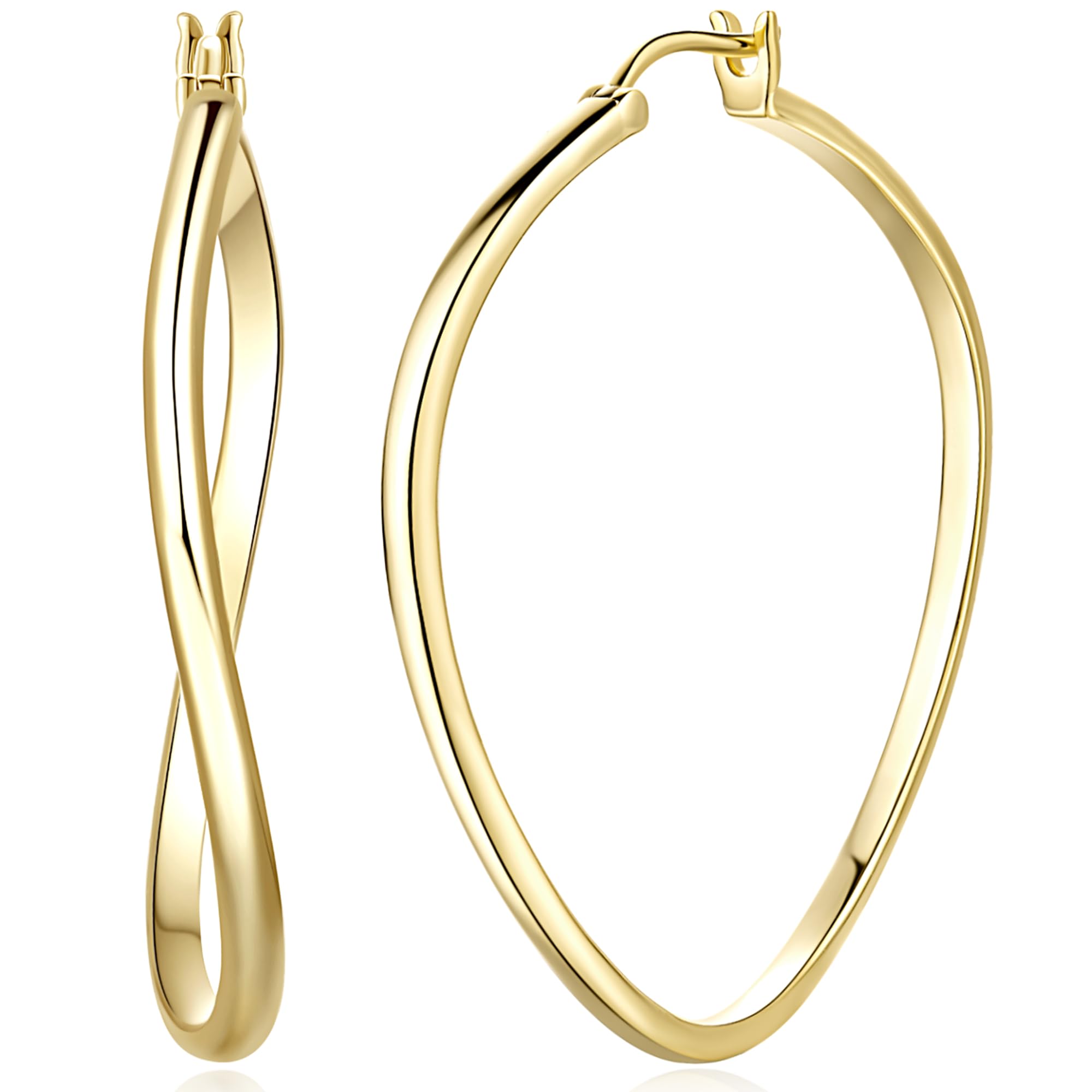 14K Gold Hoop Earrings for Women - Large 40mm Twisted Elegant Hoops | 14K Solid Gold Earrings for Everyday Wear, Parties & Special Occasions