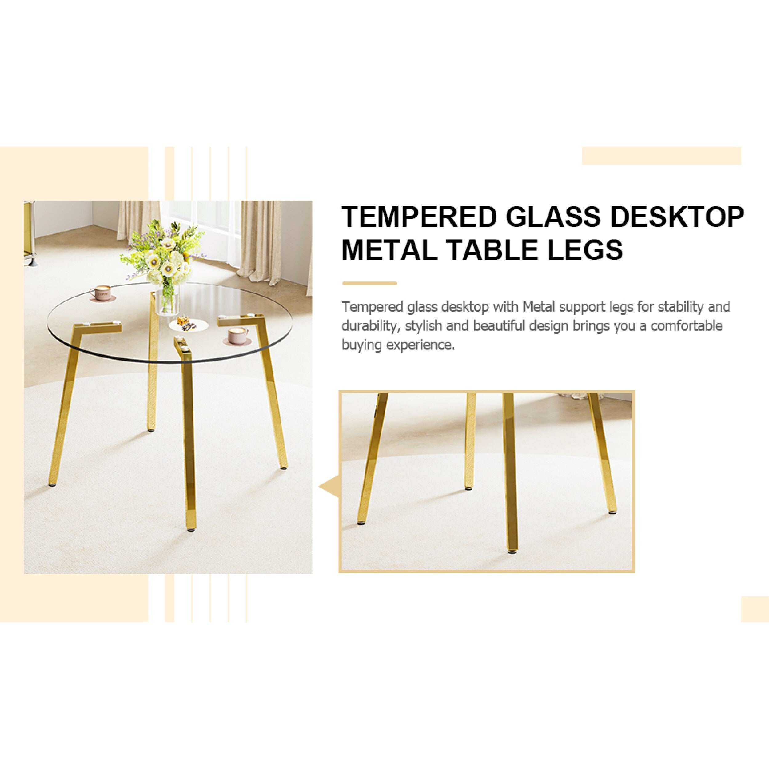42.01 Inch Round Kitchen Dining Table for 4 - MDF Top with Wood Veneer & Rubberwood Legs - Perfect for Small Spaces, Breakfast Nook, and Cozy Family Meals