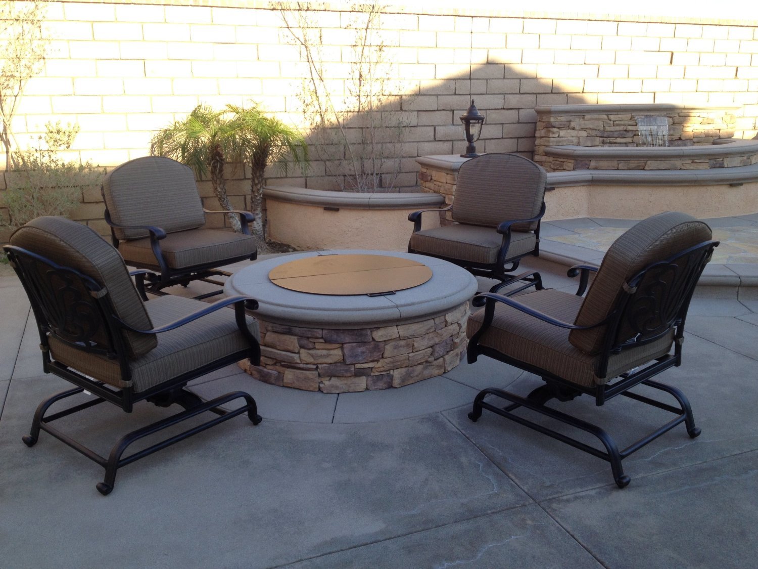 Elizabeth Outdoor Patio 4 Club Rocker Chairs with Spring Base - Cast Aluminum Dark Bronze (Walnut) - Perfect for Backyard, Garden, Poolside & Patio Relaxation