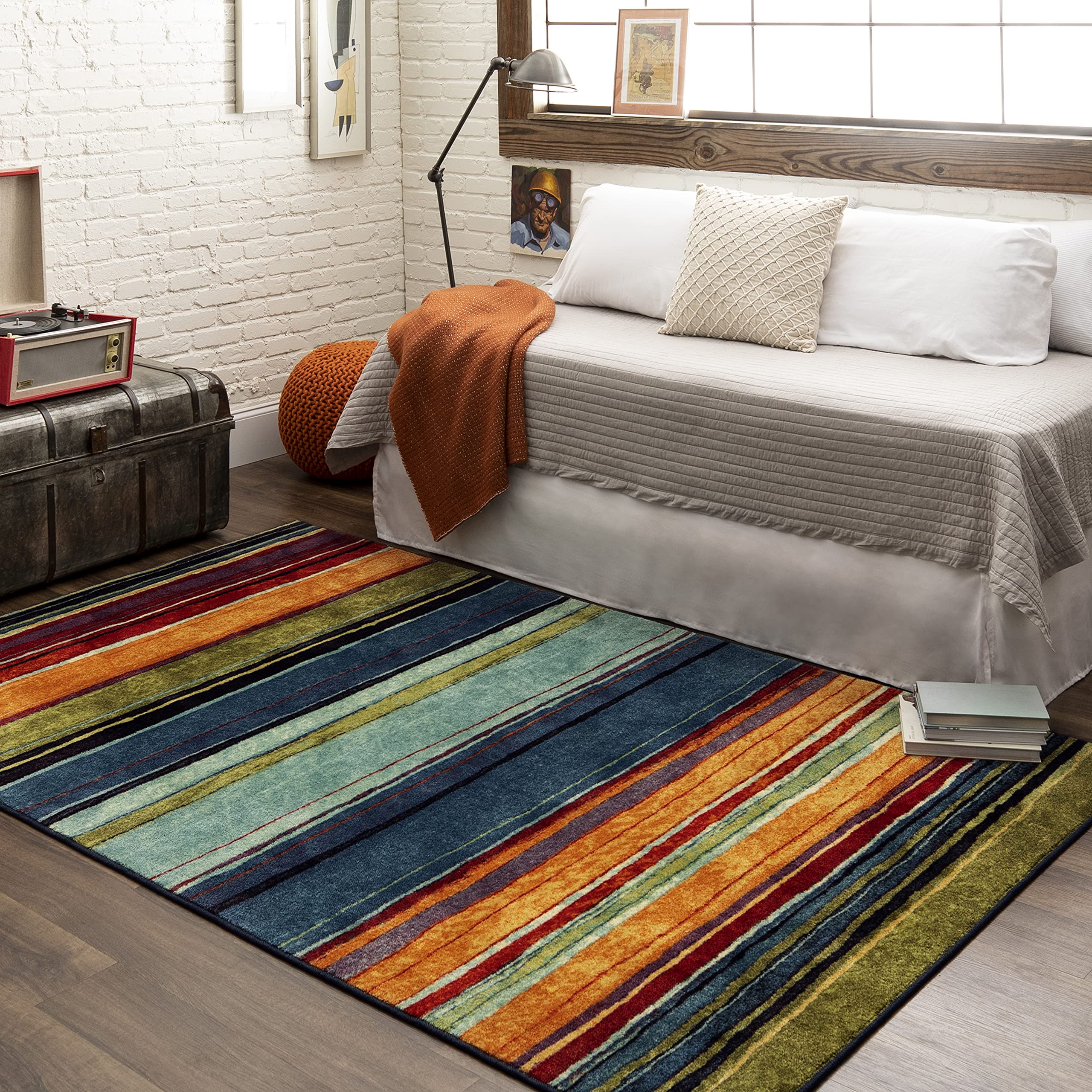 Mohawk Home Rainbow Stripe 5' x 8' Multicolor Area Rug - Soft Non-Slip Living Room Rug, Durable Dining Room Carpet, Stylish Office Decor - Perfect for Home, Bedroom & High Traffic Areas