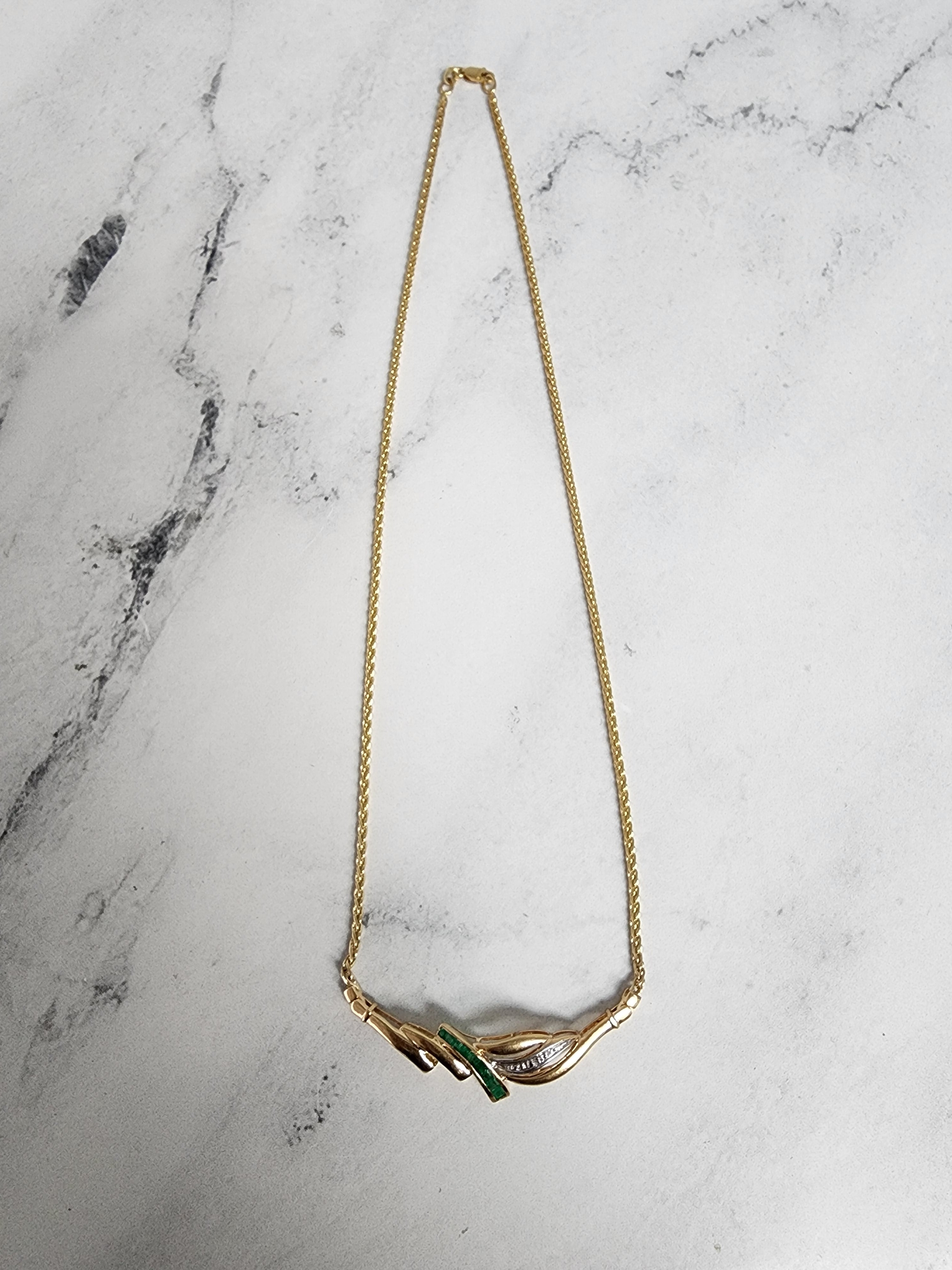 0.50 Carat Emerald & Diamond Pendant Necklace with Wheat Chain - Elegant Jewelry Gift for Women, Perfect for Weddings, Anniversaries & Special Occasions
