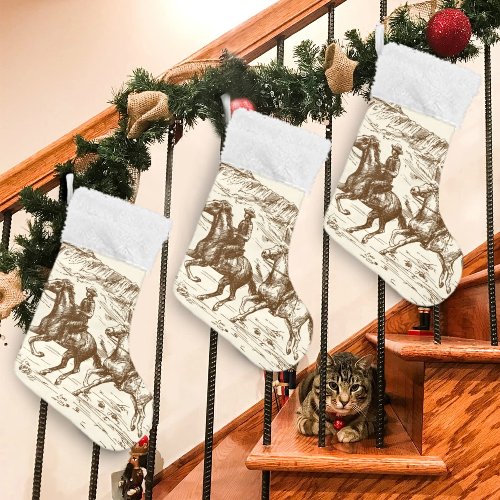 Personalized Large 18 Inch Western Desert Cowboy Christmas Stockings - Cute Snowflake Xmas Stockings for Holiday Decorations, Family Party & Gifts (2PCS) | Perfect for Fireplace Mantel, Christmas Tree Decor & Festive Home Decorating
