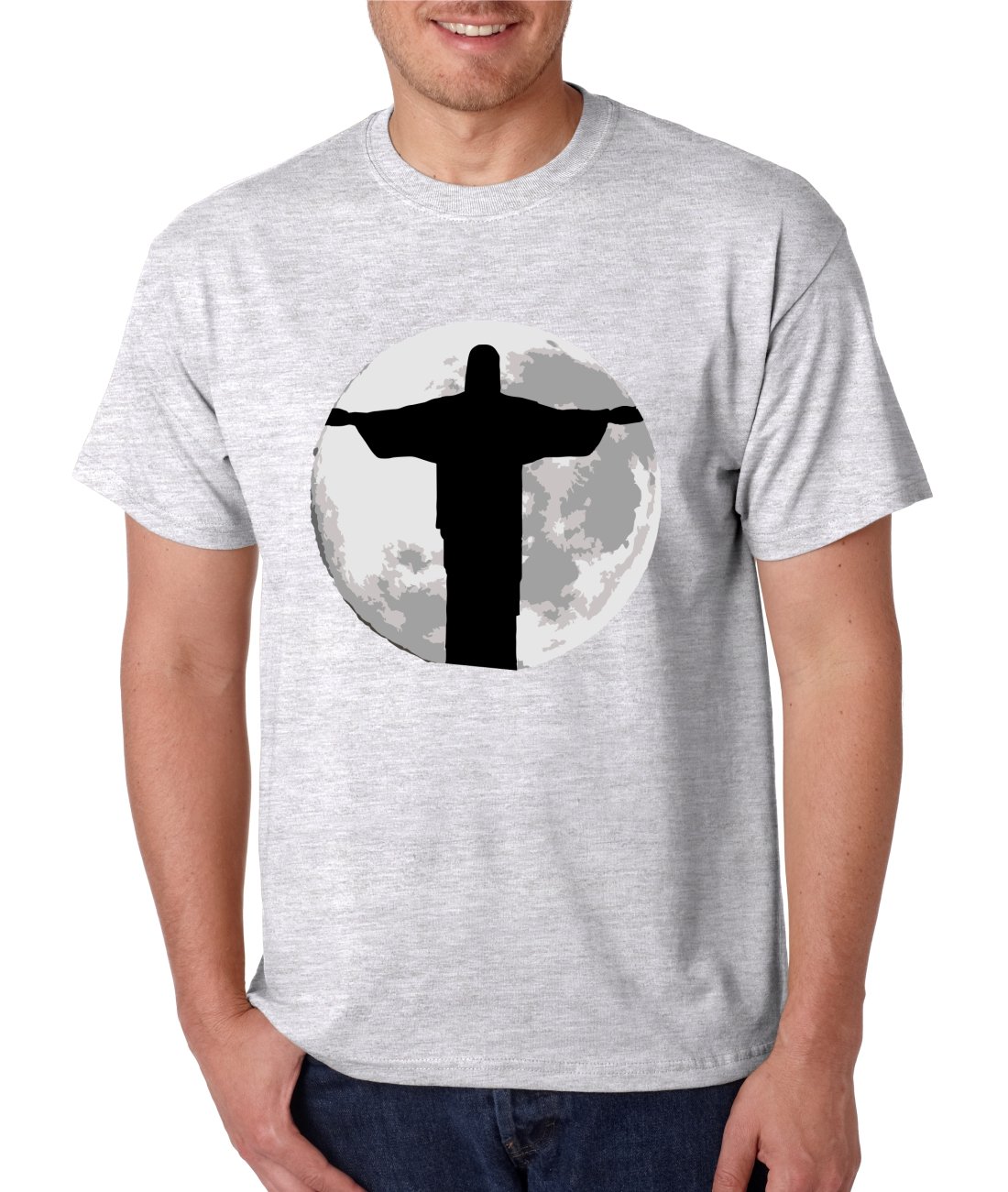 ALLNTRENDS Men's Moon Jesus Graphic T-Shirt - Cool Christian Apparel for Casual Wear, Church, and Everyday Outfits