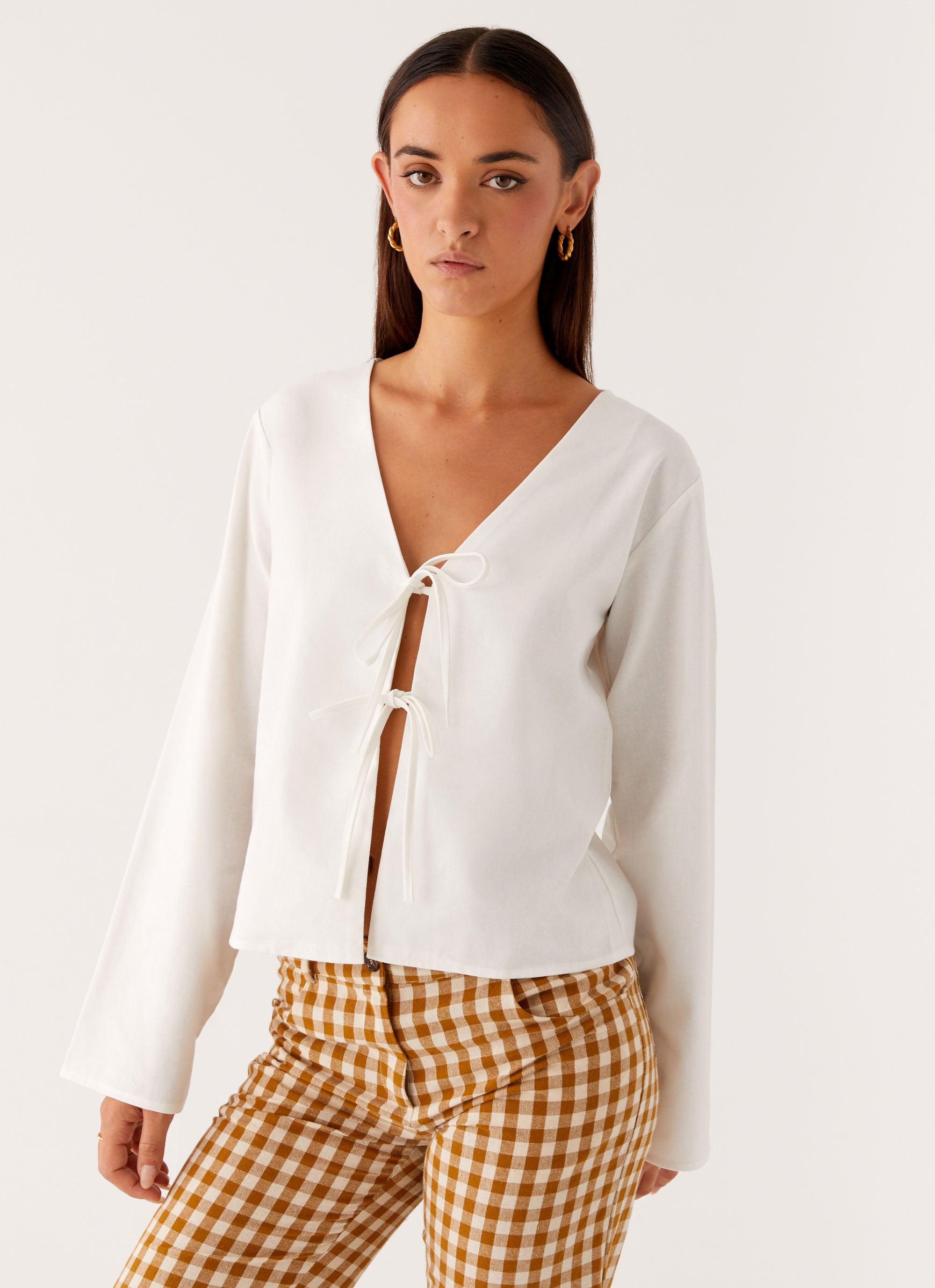 Isabelle Tie Front Top for Women - Elegant White Blouse for Casual & Office Wear | Perfect for Summer Outfits & Layering