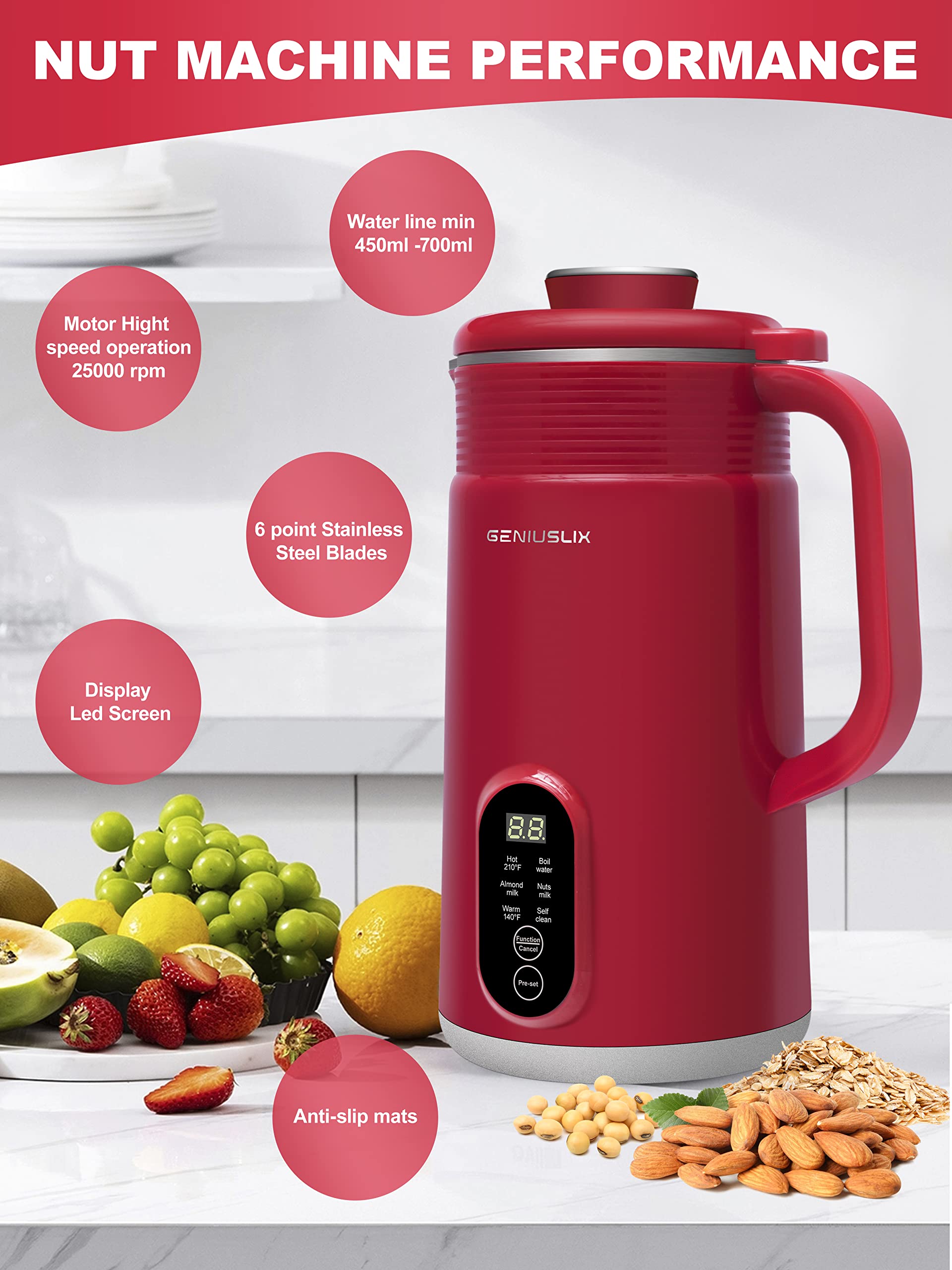 **Electric Nut Milk Maker Machine - Homemade Almond, Coconut, Cashew & Oat Milk Maker with Auto Clean & Temperature Control - Perfect for Vegan, Dairy-Free & Plant-Based Beverages - Great for Smoothies, Coffee & Healthy Breakfasts**