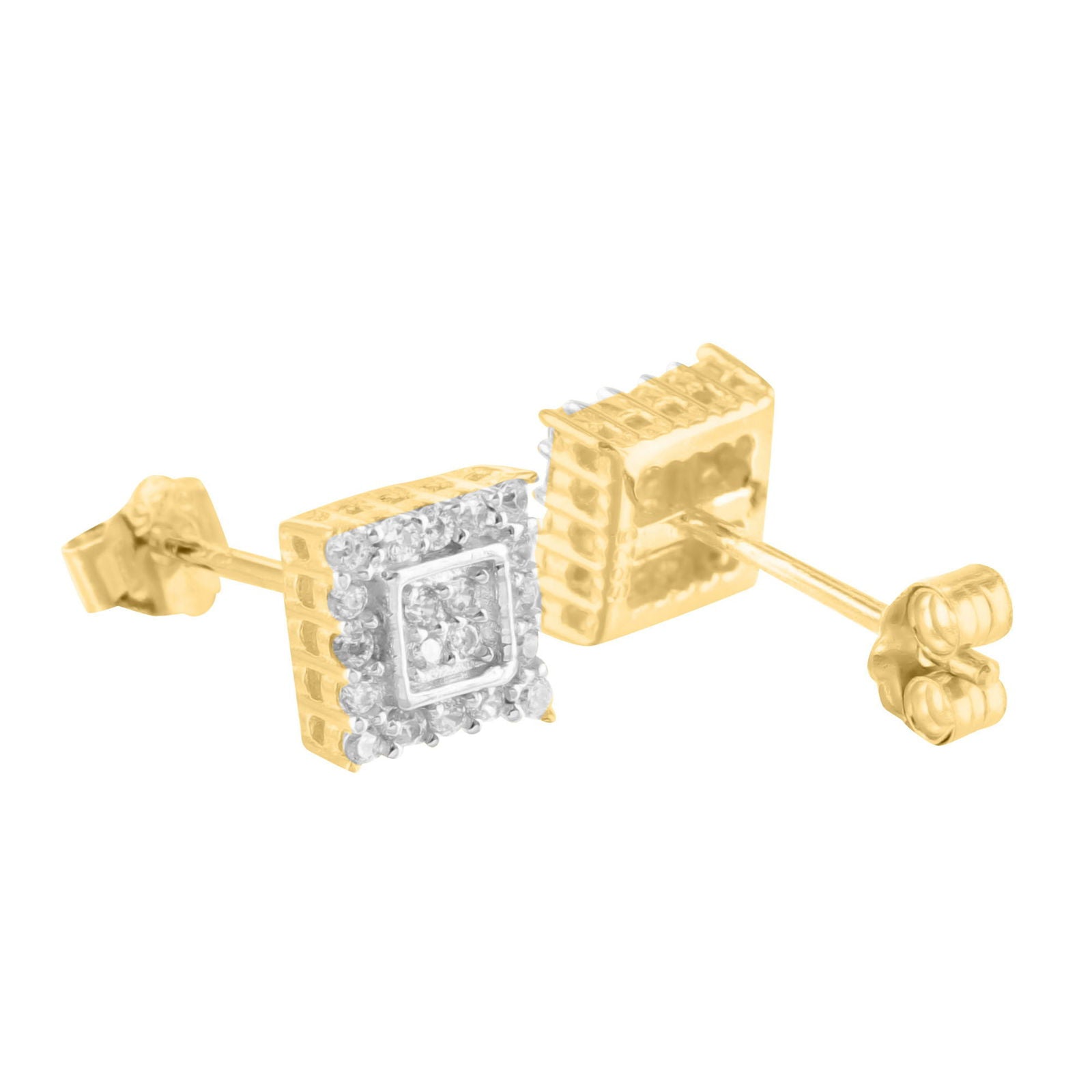 Lab-Created Diamond Yellow Gold Plated Sterling Silver Square Stud Earrings for Women - Perfect for Weddings, Parties & Everyday Elegance