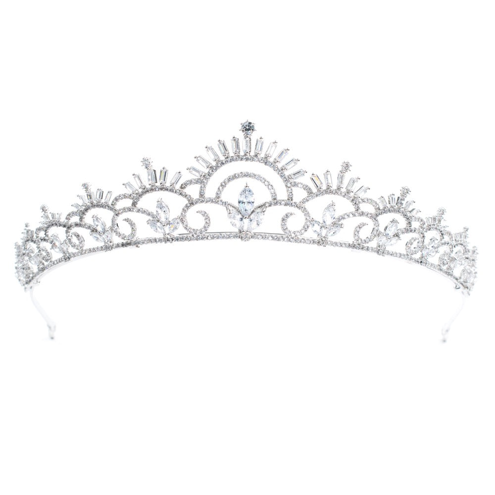 Royal Wedding Tiara Crown - Cubic Zirconia Bridal Diadem Headpiece CH10125 for Brides, Princess Parties & Special Occasions