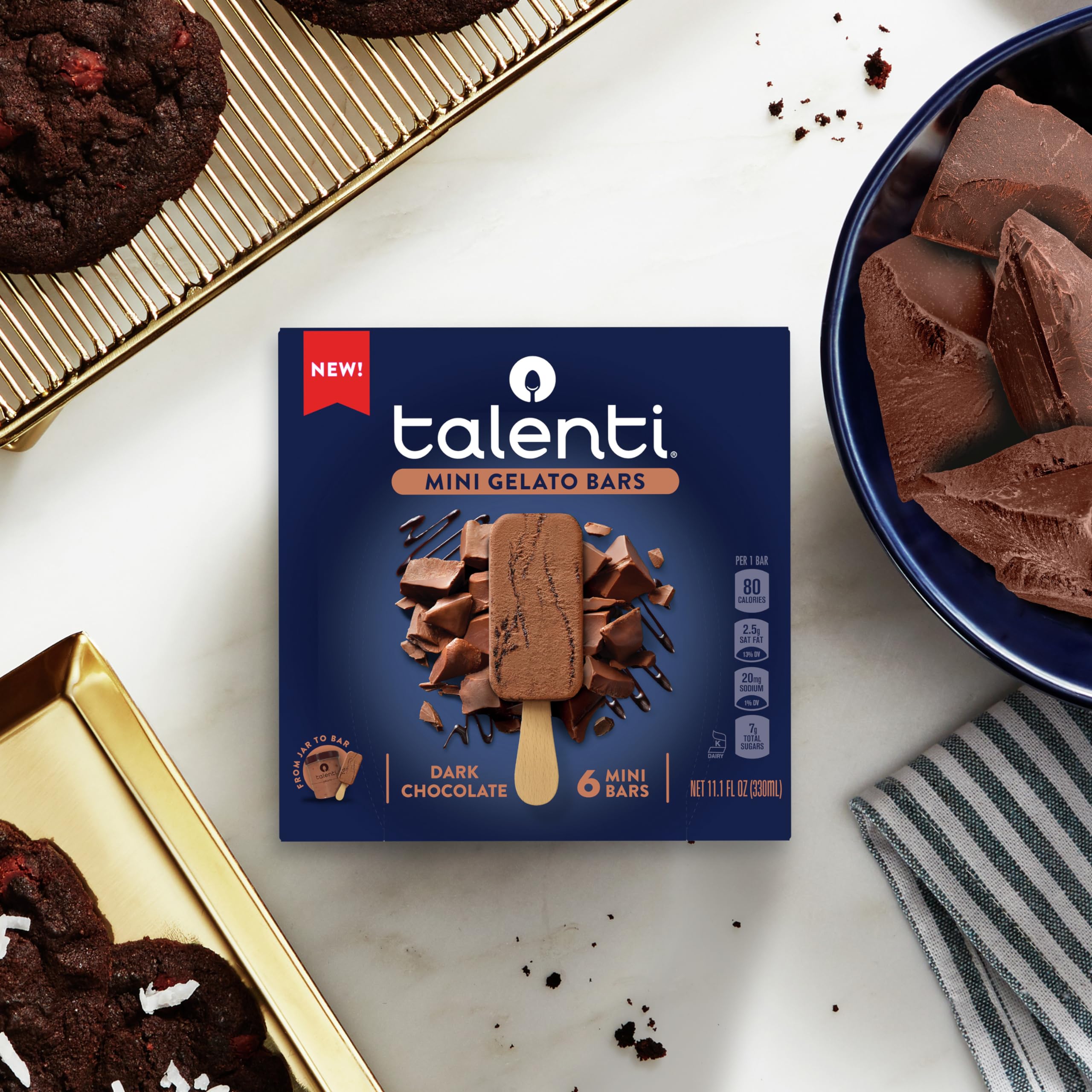 Talenti Mini Gelato Bars - Dark Chocolate (6-Pack) | Low-Calorie Dessert for Parties