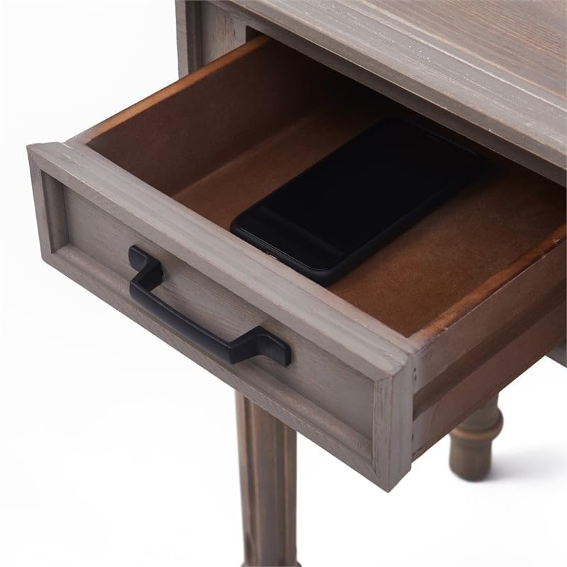 Finch Cassatt Entryway Tall Side Table with Storage Drawer - Curved Wood Legs in Antique Gray - Perfect for Hallway, Living Room & Bedroom Organization