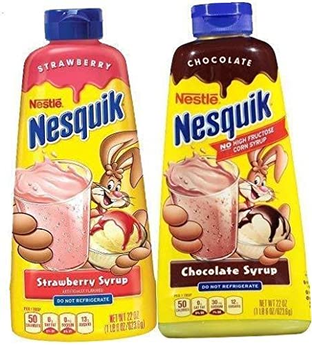 Nesquik Chocolate and Strawberry Syrup 22oz (2-Pack) - Perfect for Milkshakes, Pancakes & Dessert Toppings