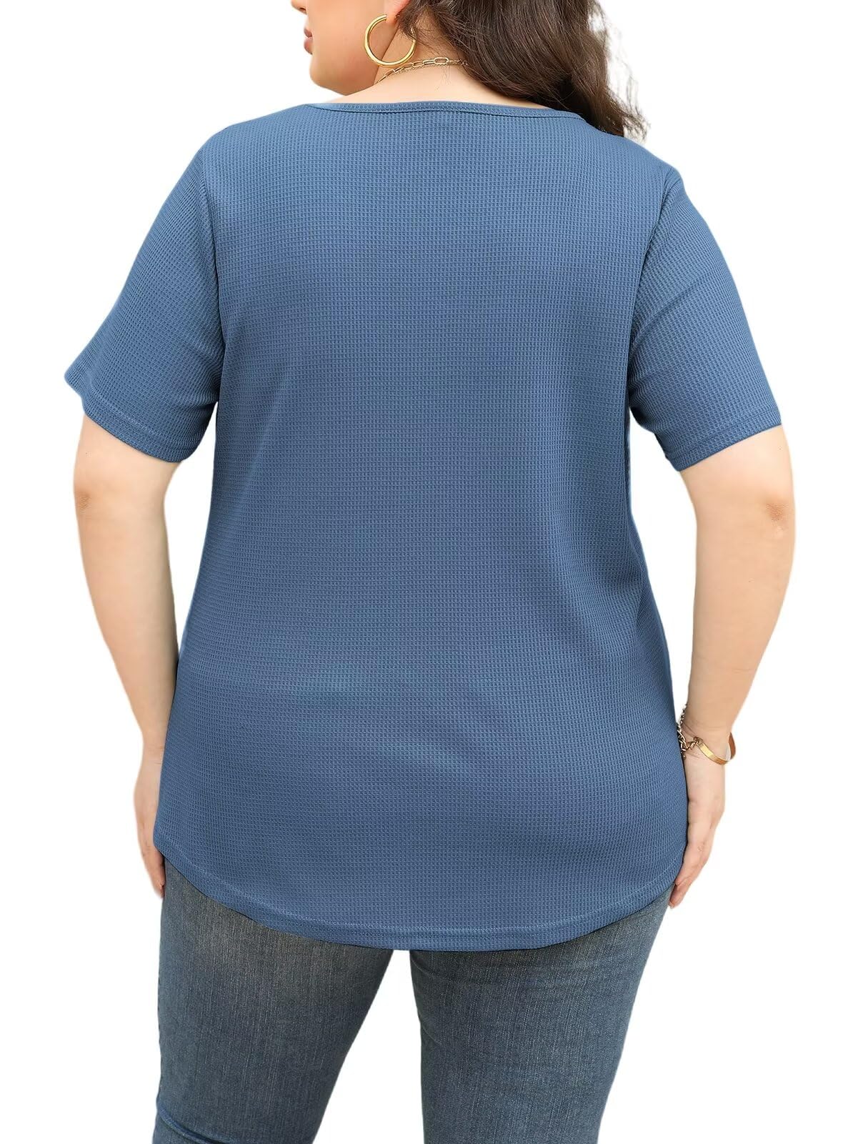 DOLNINE Plus Size Tops for Women - Summer Casual V Neck Short Sleeve T-Shirts, Waffle Knit Tunics for Work, Travel & Everyday Wear