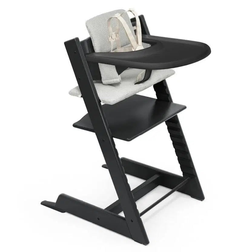 Stokke Tripp Trapp High Chair with Cushion & Tray - Black & Nordic Grey | Adjustable Baby Feeding Chair for Modern Kitchens & Dining Rooms