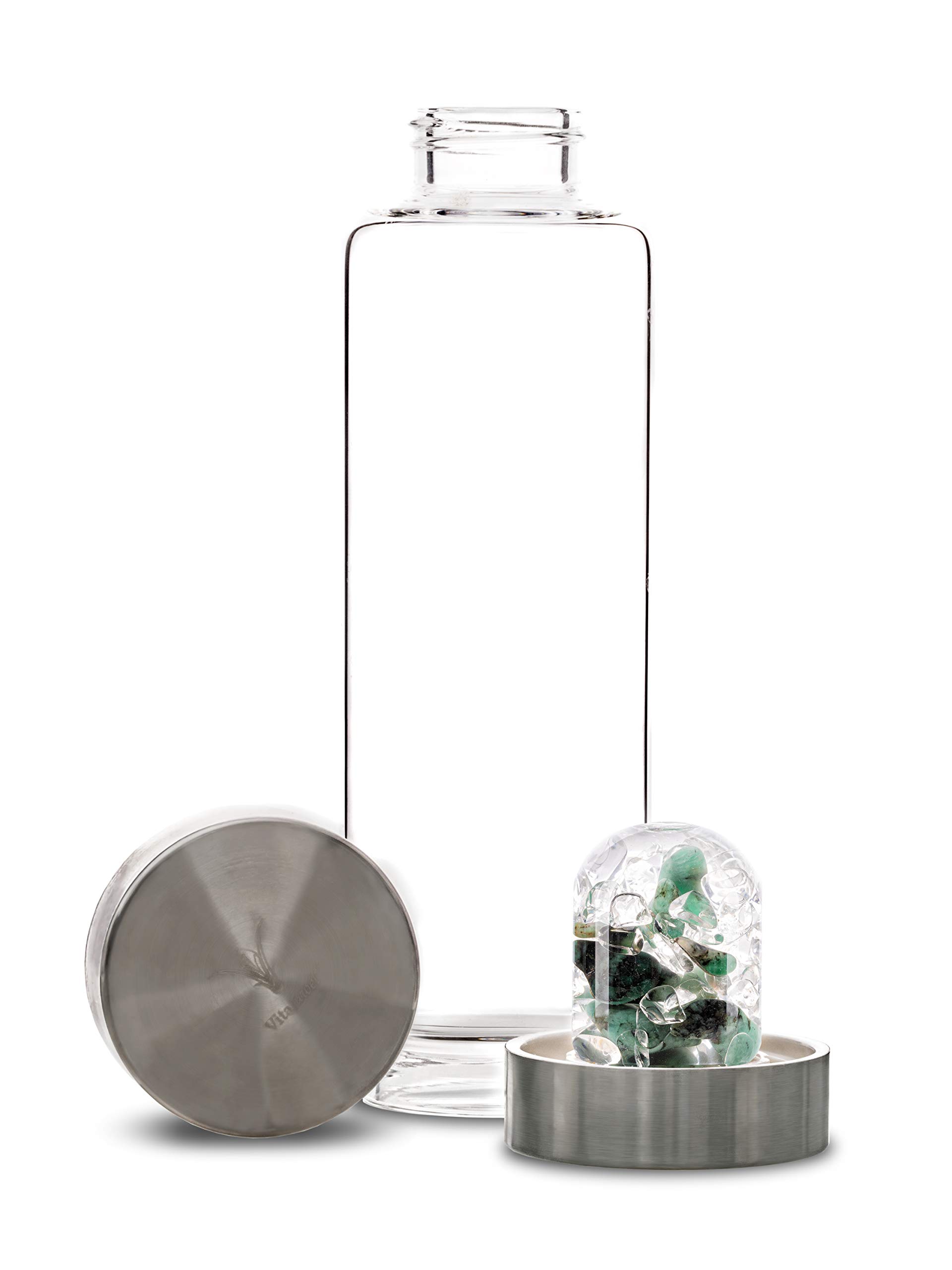 VitaJuwel ViA VITALITY Crystal Water Bottle with Emerald & Clear Quartz - Energy Infused Water for Hydration, Detox & Wellness | Perfect for Yoga, Meditation & Daily Fitness Routine