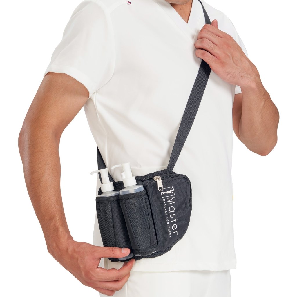 Professional Adjustable Massage Oil Holster Bag with Dual 8oz Refillable Pump Bottles - Perfect for Spa, Massage Therapy & Home Relaxation Use