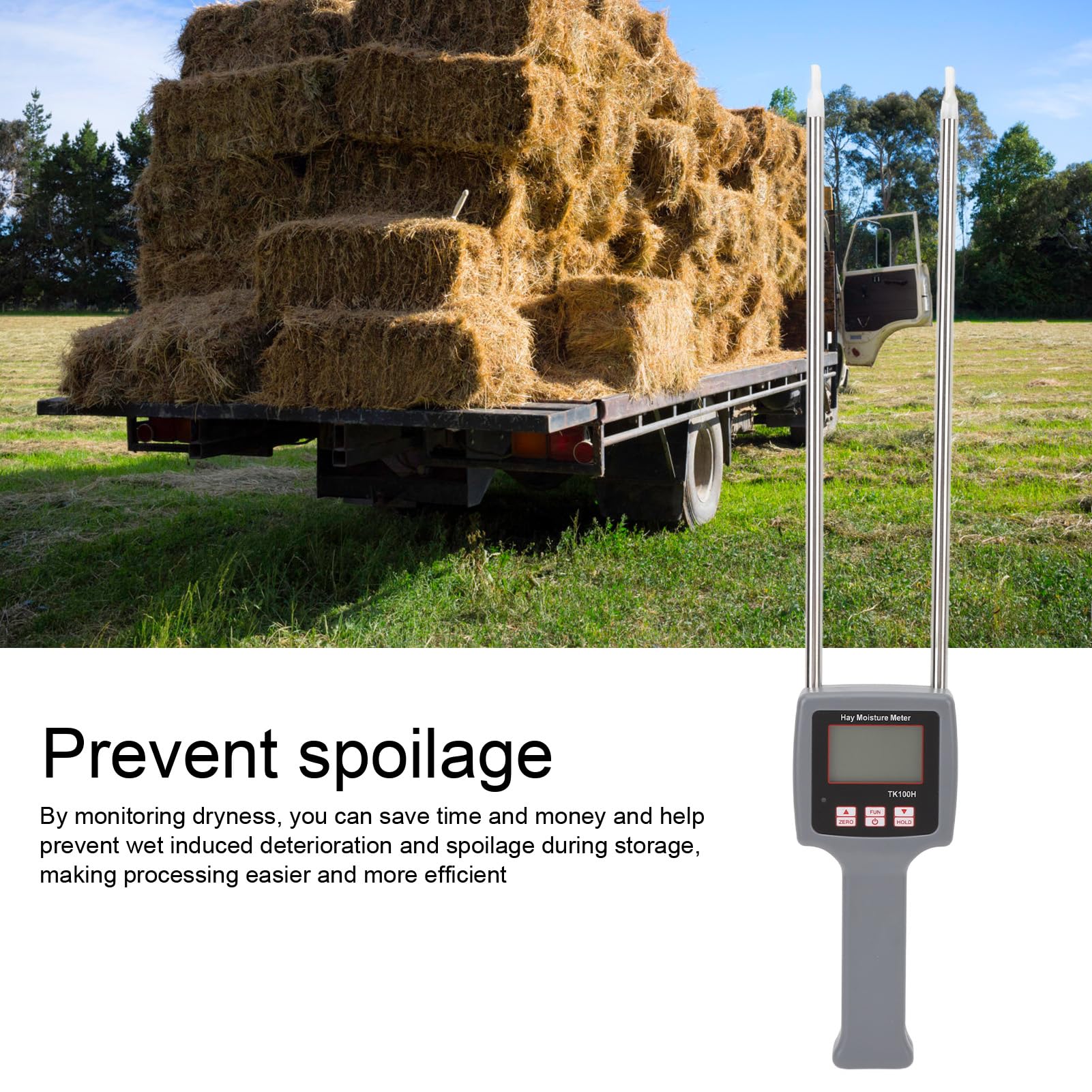 Digital Hay Moisture Meter with Probe - Portable Handheld Hay Humidity Tester for Cereal Straw, Bran, Forage Grass - Perfect for Alfalfa, Leymus Chinensis & Farm Feed Storage (Ideal for Agriculture, Livestock Farming & Hay Baling)