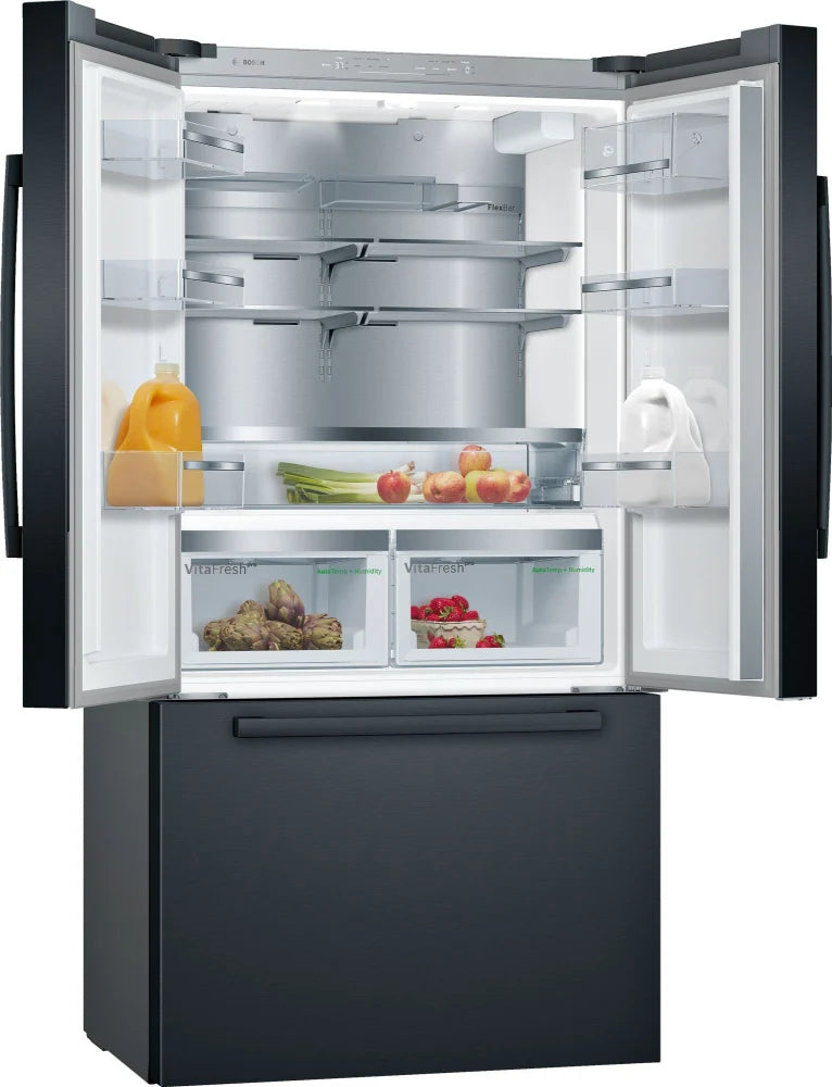 Bosch 36 Inch Smart Refrigerator with Ice Maker - Black Stainless Steel B36CT80SNB | Energy Efficient French Door Fridge for Modern Kitchen & Large Family Use