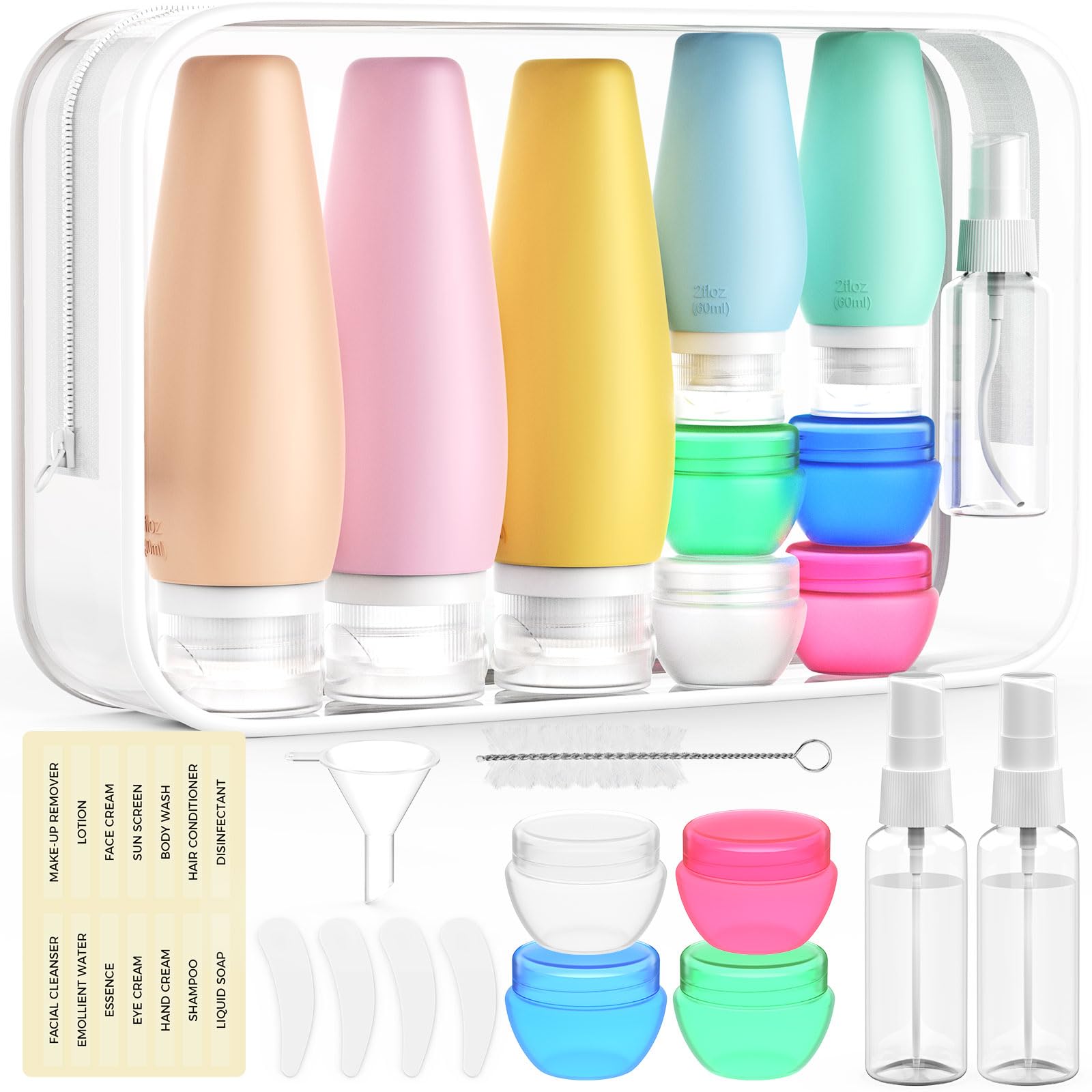 19 Pack TSA Approved Silicone Travel Bottles - Leak Proof Squeezable Toiletries Containers for Shampoo, Conditioner & Lotion | Perfect Travel Essentials for Airplane Carry-on & Vacation Toiletry Kits
