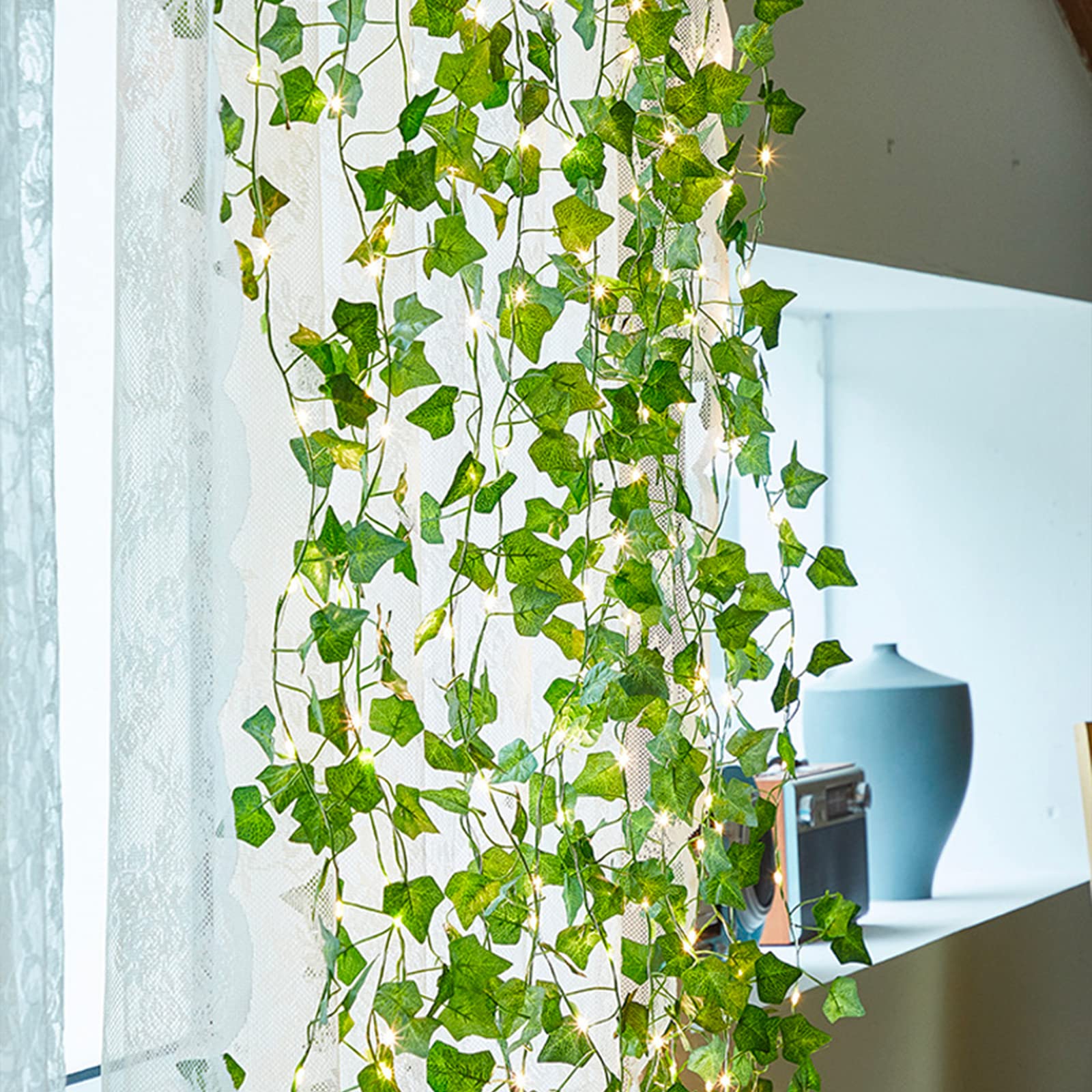 24-Pack Battery Operated String Lights with Artificial Ivy Vines - 7ft 110 LED Vine Lights with 8 Lighting Modes, Warm White for Bedroom, Wall Decor, Wedding, Indoor Party & Festival Lighting (Perfect for Creating Romantic Ambiance)