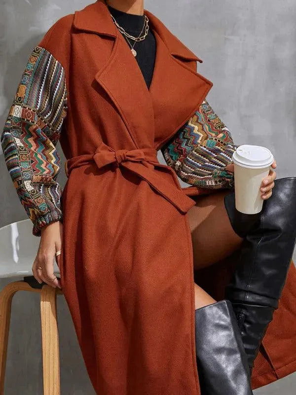 Women's Wool Lapel Coat - Loose Fit Long Trench Coat for Fall & Winter - Elegant Outerwear for Office, Dating & Casual Wear