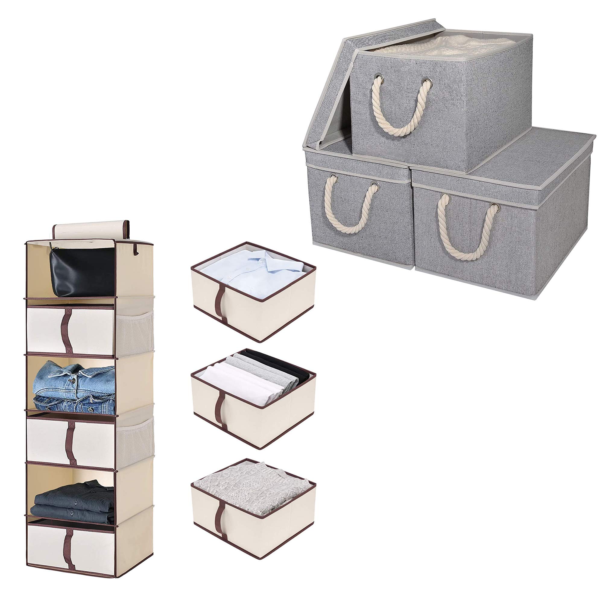 StorageWorks Hanging Closet Organizer with Storage Bins Set - Space Saving Wardrobe Organizer for Clothes, Shoes & Accessories - Perfect for Bedroom, Closet & Dorm Organization