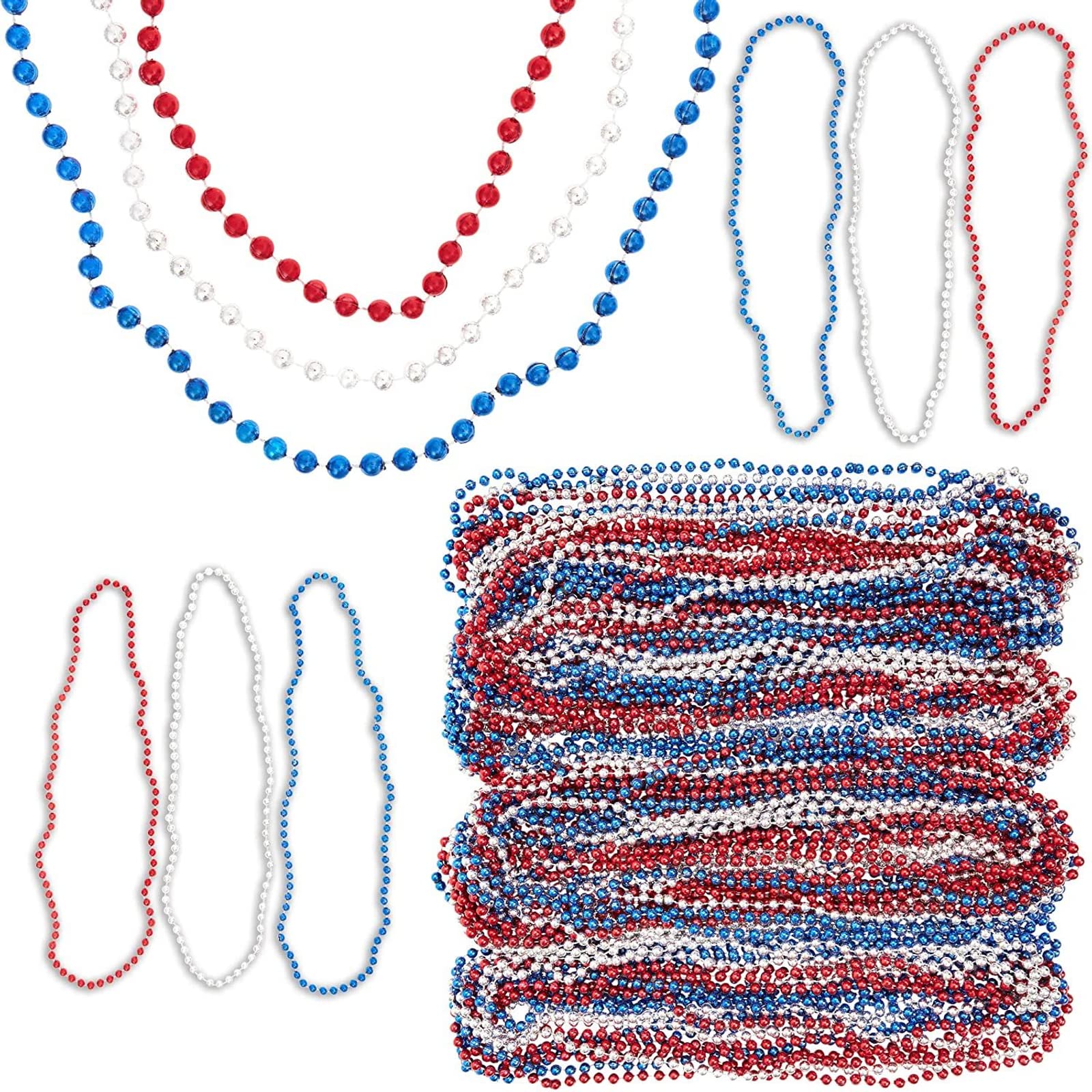 Sparkle and Bash Patriotic Beaded Necklaces - 72 Pack for 4th of July Celebrations, Independence Day Party Favors, Red White & Blue Accessories for Parades, BBQs & Firework Shows