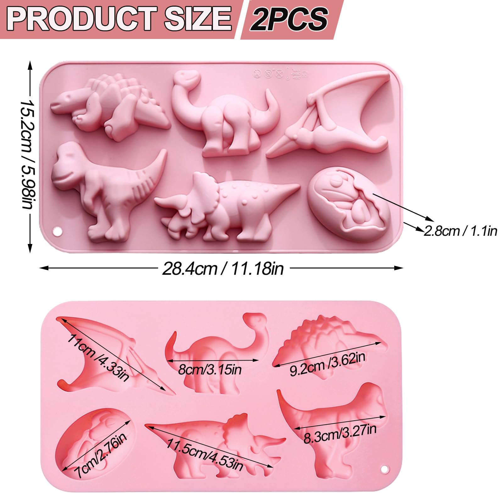 2 Pack Dinosaur Silicone Molds - 12 Cavity Large Dinosaur with Egg Soap, Chocolate, Candy, Cookie & Jello Molds for DIY Crafts, Baking & Party Decorations - Perfect for Kids Birthday, Halloween Treats & Holiday Gifts