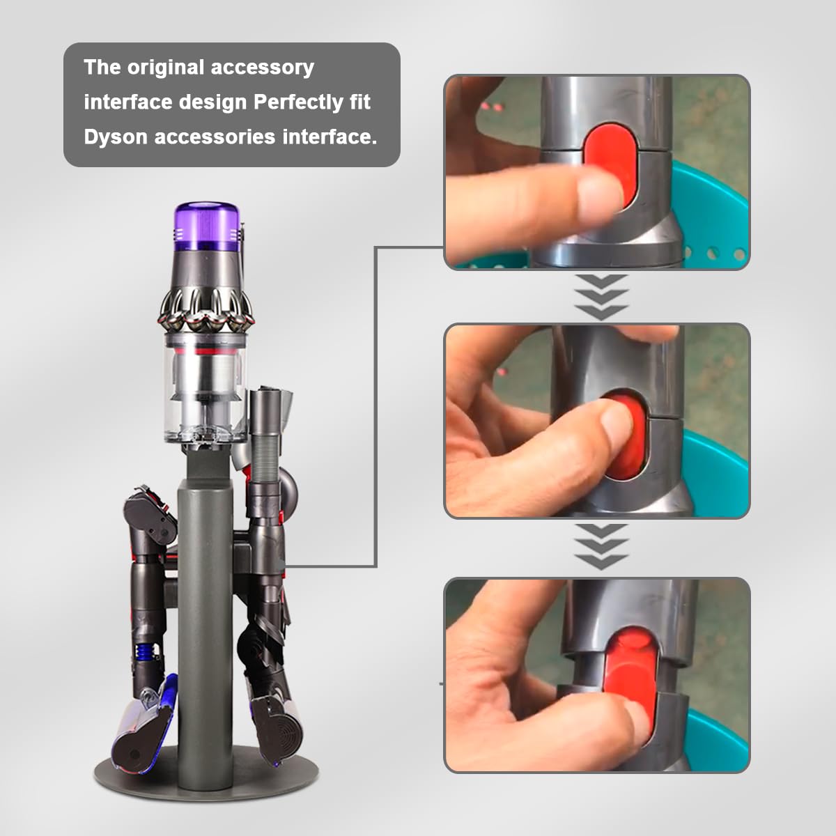 Dyson V6 V7 V8 V10 V11 V15 Vacuum Stand Holder - Sturdy Metal Storage Rack & No-Drill Organizer Bracket for Cordless Vacuum Cleaner and Accessories (White) - Perfect for Home, Garage, and Closet Organization
