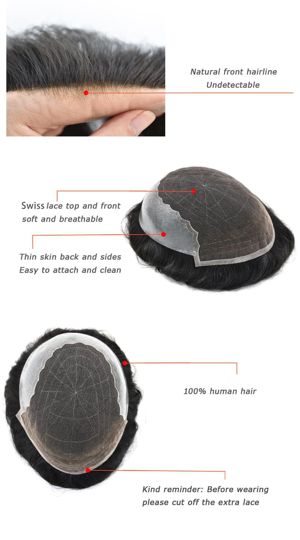 100% European Real Human Hair Toupee for Men - Swiss Lace Front Hair System with Bleached Knots | Dark Brown + 50% Gray | 8x10 Inch | 100% Density | Hair Replacement Solution for Thinning Hair & Baldness | Perfect for Daily Wear, Special Occasions & Professional Settings