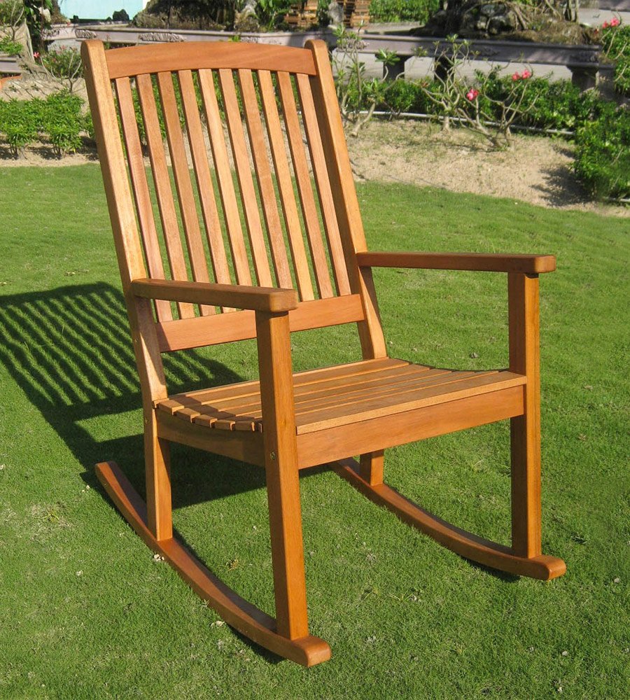 International Caravan Outdoor Wood Porch Rocker Chair - Comfortable Wooden Rocking Chair for Patio, Garden & Front Porch | Perfect for Relaxing, Reading & Enjoying Nature