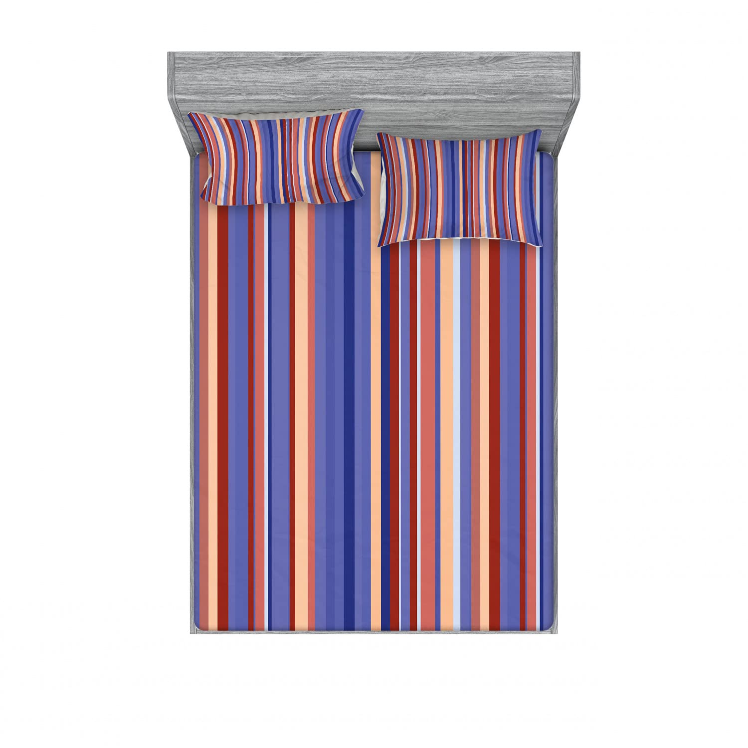 Ambesonne Abstract 2-Piece Queen Size Fitted Sheet Set with 4 Pillow Shams - Gradient Color Stripes in Violet Blue Salmon | Soft Bedding Decor for Modern Bedrooms & Guest Rooms