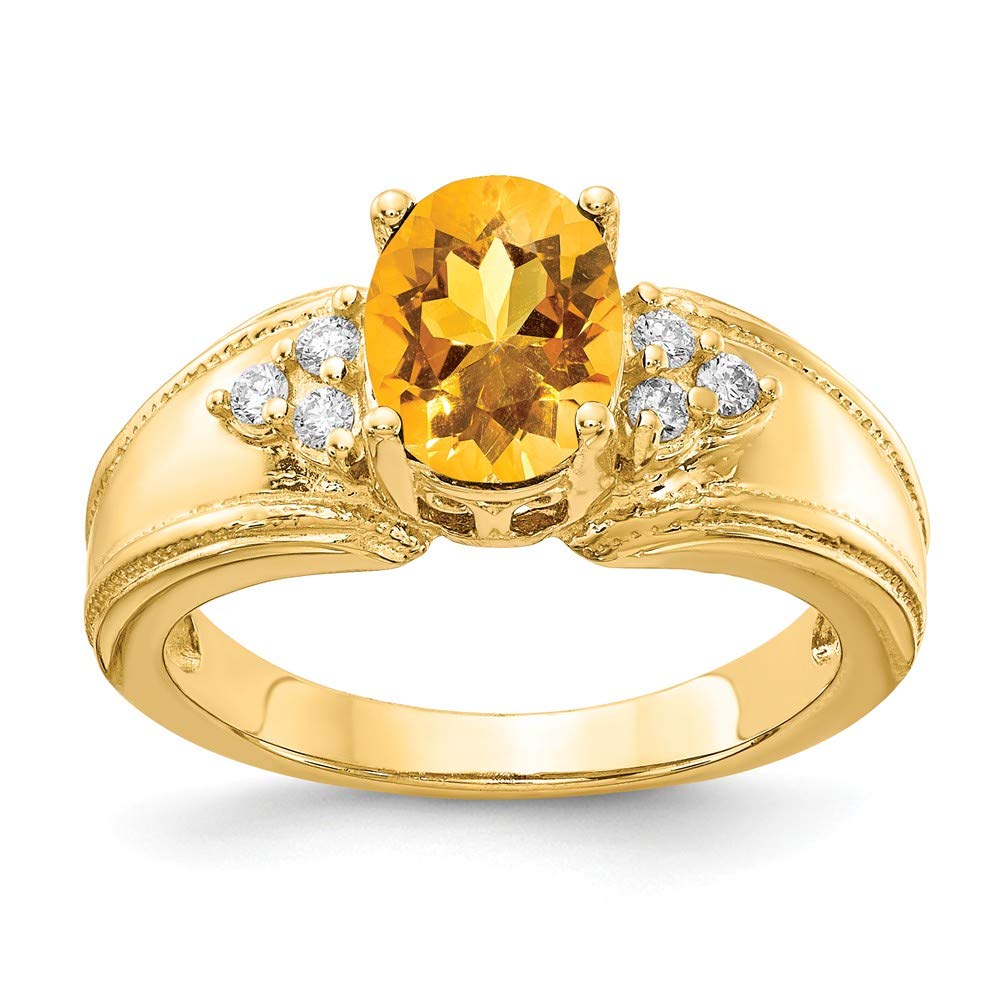 14K Yellow Gold Citrine Diamond Engagement Ring for November Birthdays