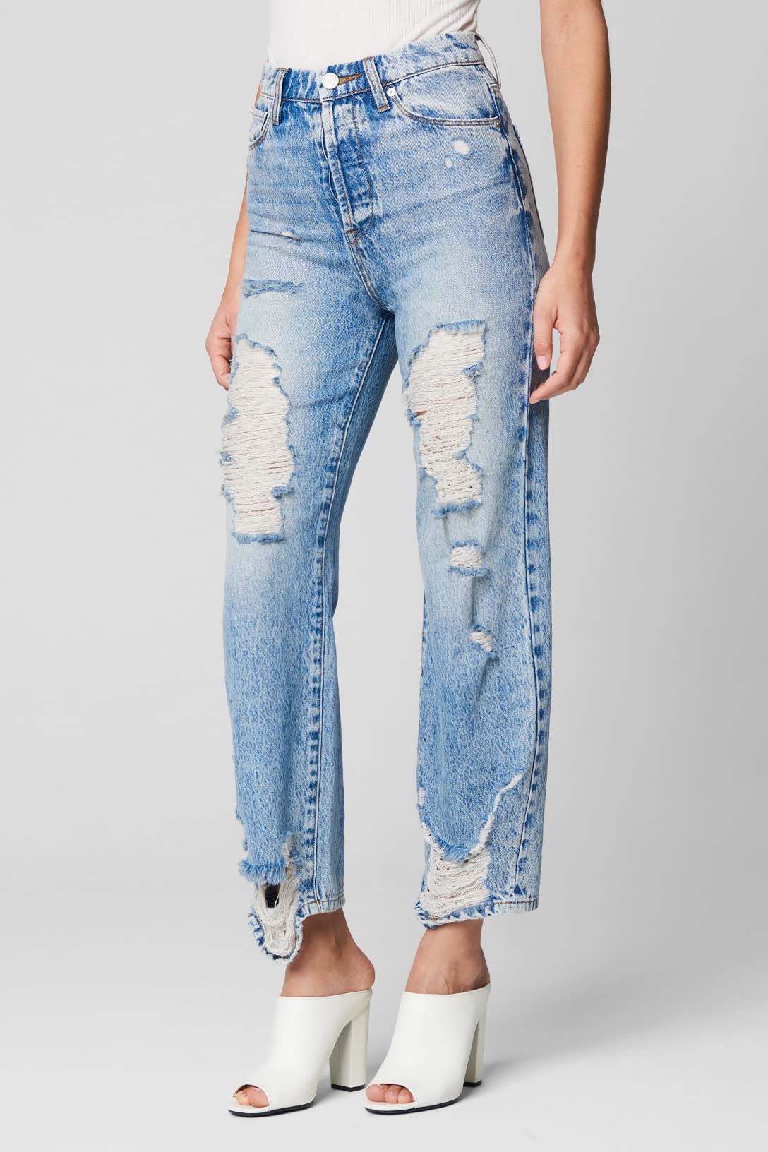 BLANKNYC Women's High Rise Straight Leg Ripped Denim Jeans - Distressed Skinny Jeans for Casual Wear, Street Style & Everyday Outfits