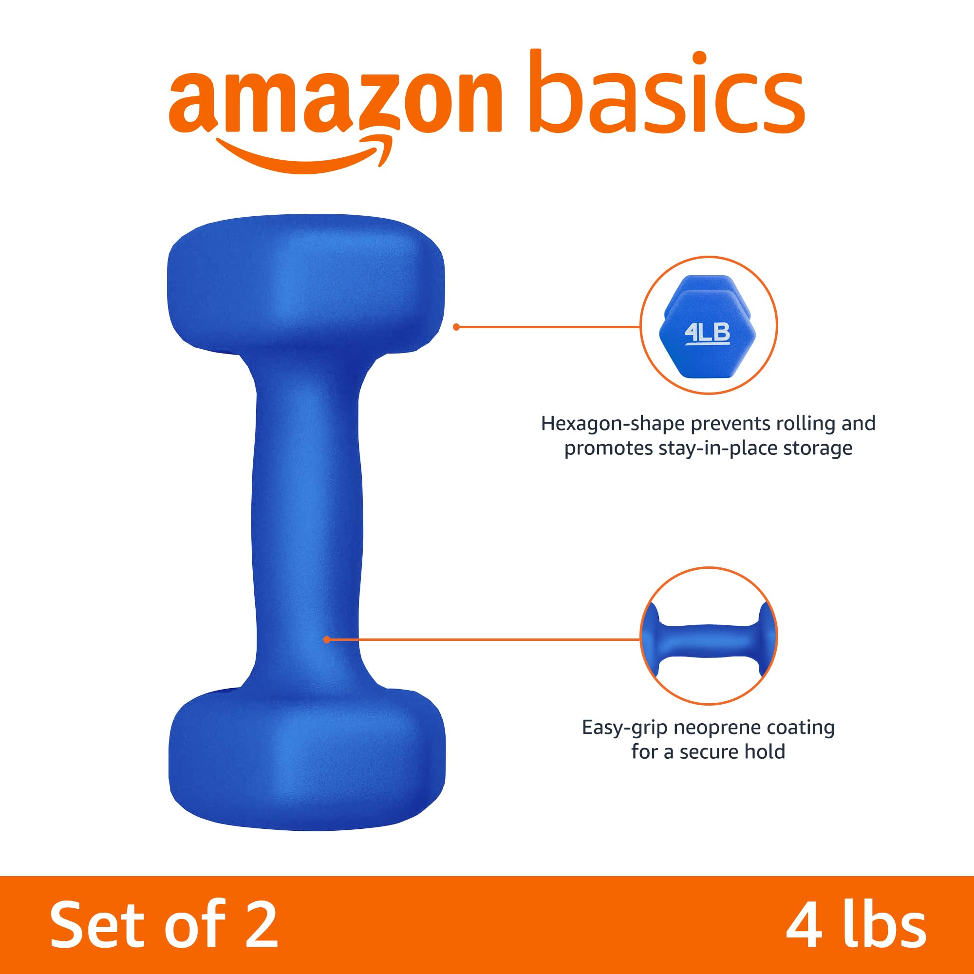 Amazon Basics Neoprene Dumbbell Hand Weights - 2/3/5/8/10/12 lbs Set for Home Gym, Strength Training & Fitness Workouts | Non-Slip Grip, Comfortable for Women & Men | Perfect for Yoga, HIIT, Pilates & Weight Lifting