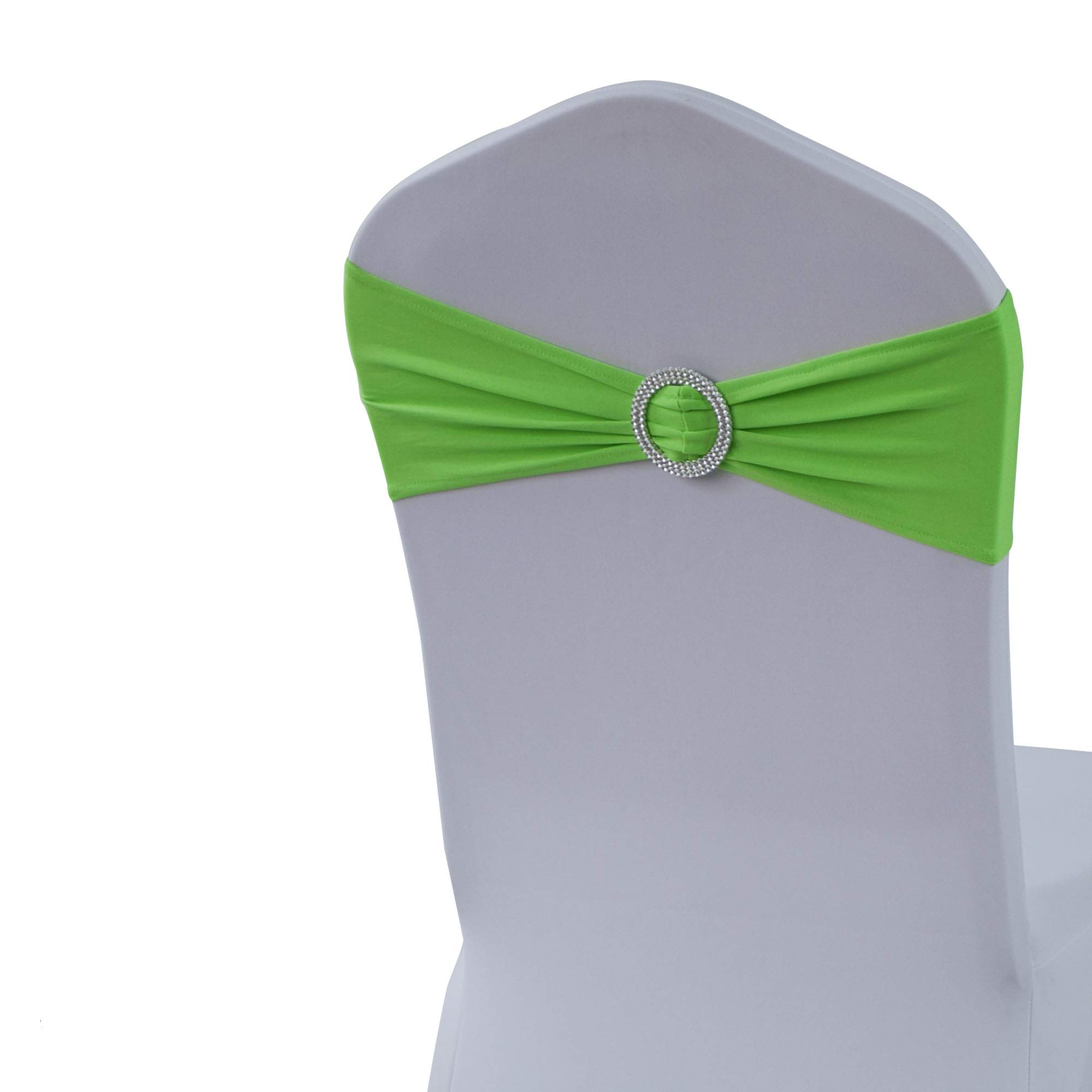Stretchable Spandex Chair Sashes for Wedding Decor - Elastic Chair Cover Bands with Adjustable Buckle for Banquet, Party & Event Decorations (25-Pack, Grass Green) - Perfect for Wedding Receptions, Bridal Showers, and Hotel Event Decor