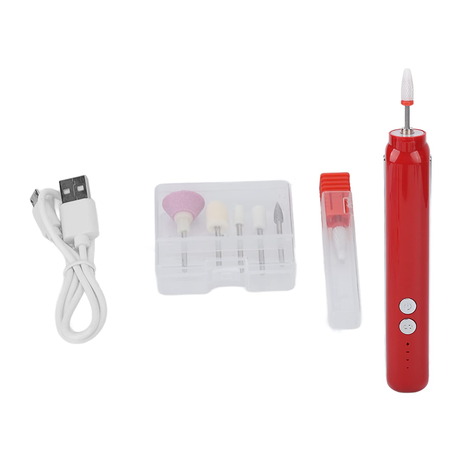 Professional USB Electric Nail Drill Machine - ANGGREK 3-Speed Nail File & Polisher with Ergonomic Handle for Home & Salon Use | Perfect for Manicures, Pedicures & Nail Art (Red)