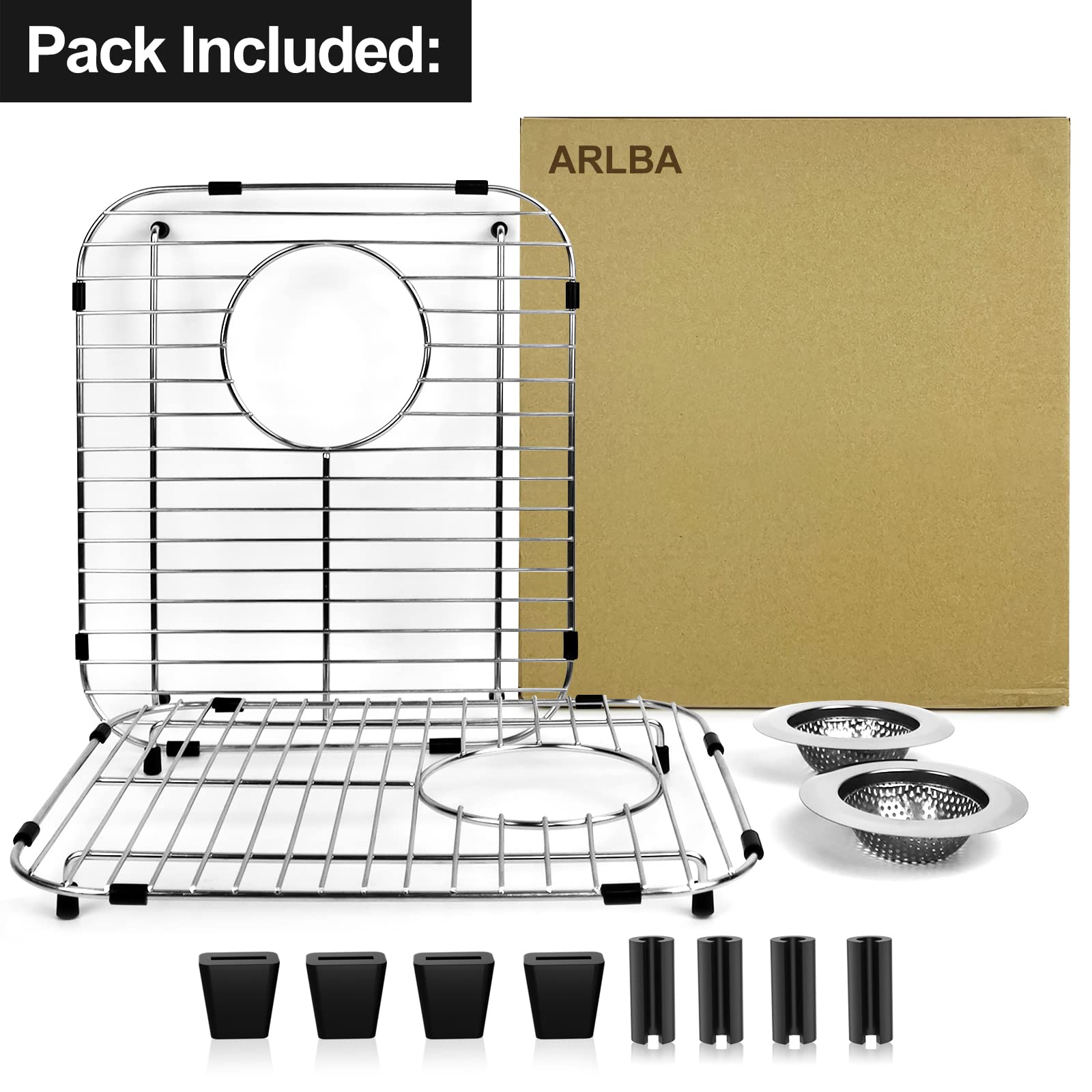 2 Pack 304 Stainless Steel Sink Protectors with Drain Hole - 13.2