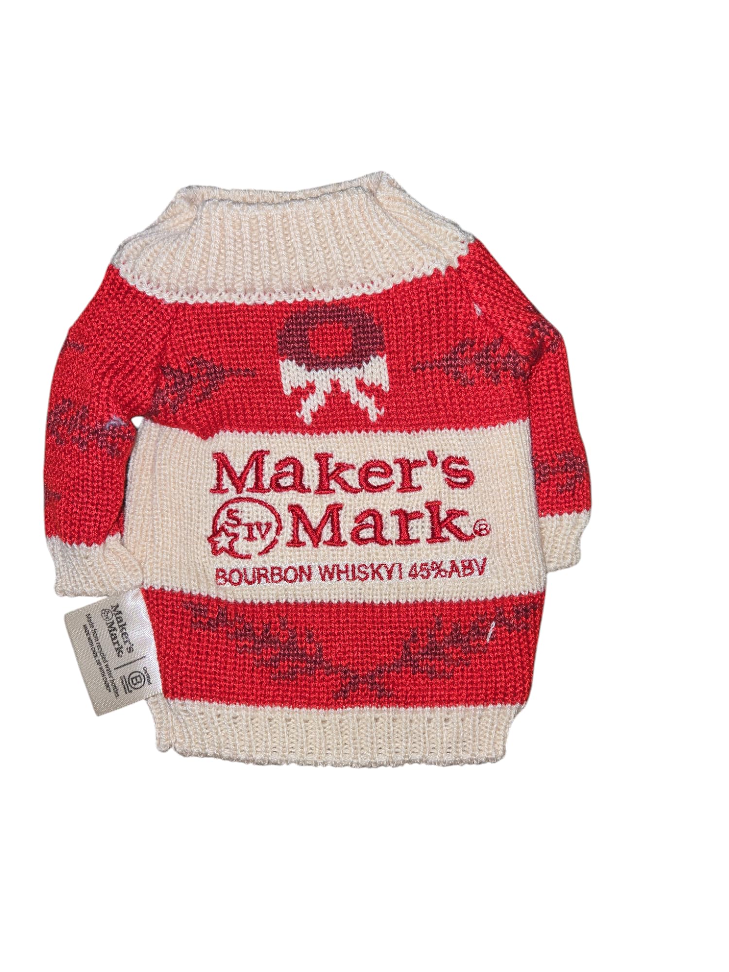 Maker's Mark Bottle Sweater - Officially Licensed Knit Whiskey Bottle Cover for Bourbon & Scotch - Perfect for Holiday Gifts & Home Bar Decor