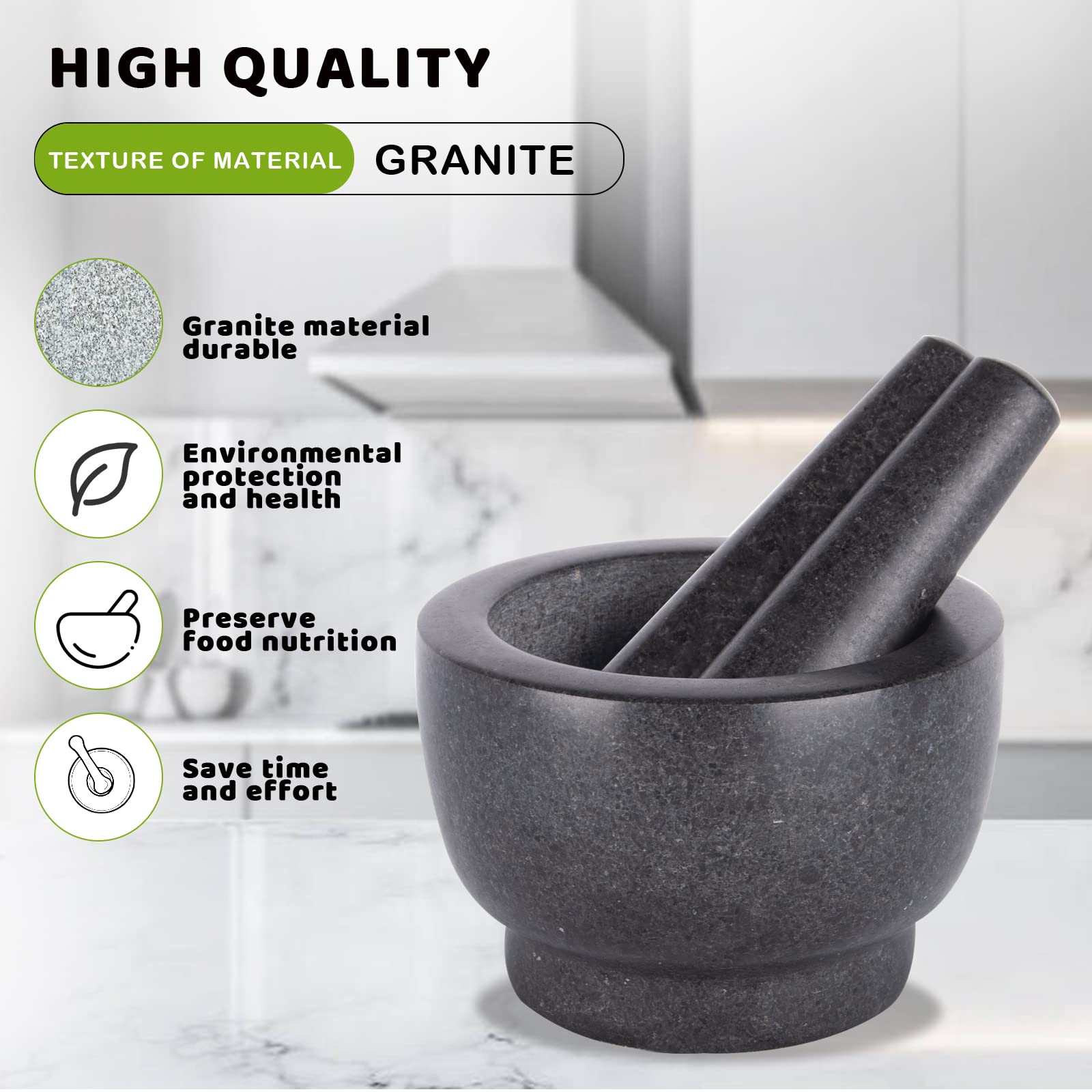 5-Inch Heavy Duty Unpolished Granite Mortar and Pestle Set - 1.5 Cup Capacity Spice Grinder for Crushing, Grinding & Mashing Spices, Seeds, Nuts - Perfect for Guacamole, Garlic Sauce & Herbs - Ideal for Kitchen, Cooking & Food Preparation