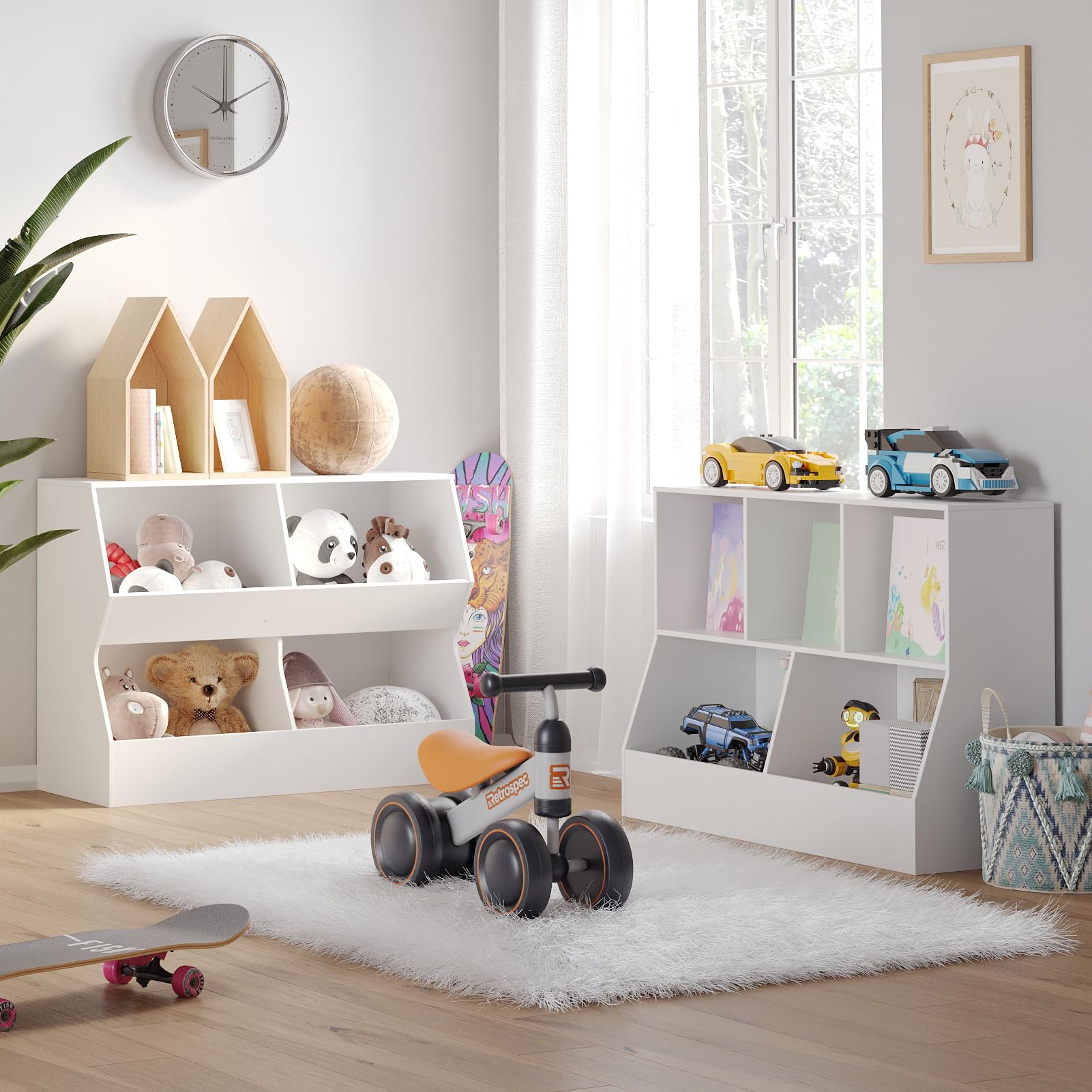 DINZI LVJ 5-Cubby Wooden Toy Storage Organizer & Kids Bookshelf - White 39.4