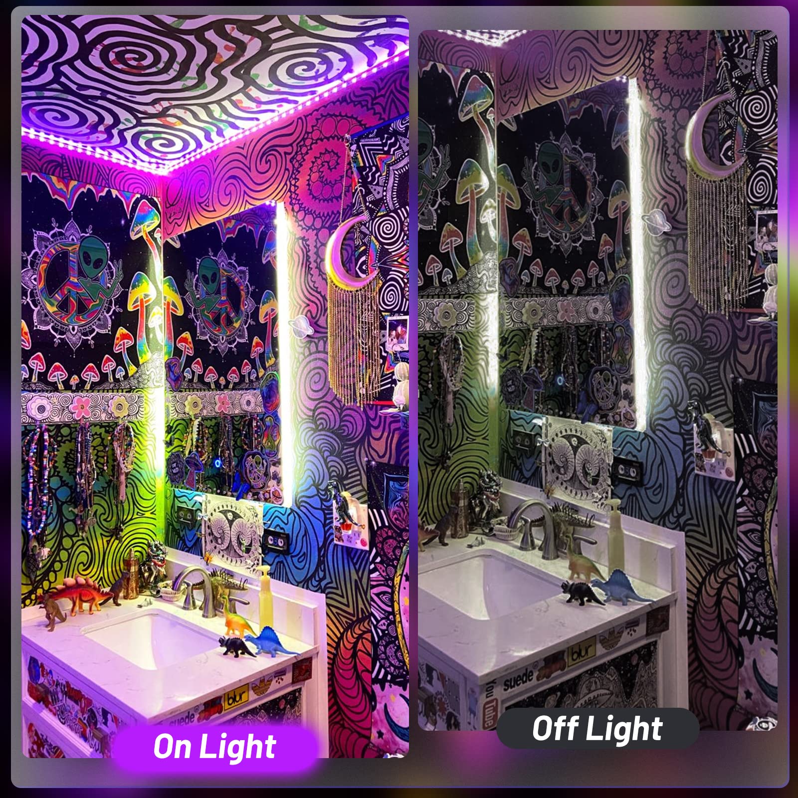 16.4Ft Black LED Light Strip - USB & Battery Powered, Adhesive Backing for Halloween Glow, Neon Party Decor, UV Reactive Paint & Vaseline Glass Display - Perfect for Cabinets, Doll Cases & Fluorescent Art (Non-Waterproof)