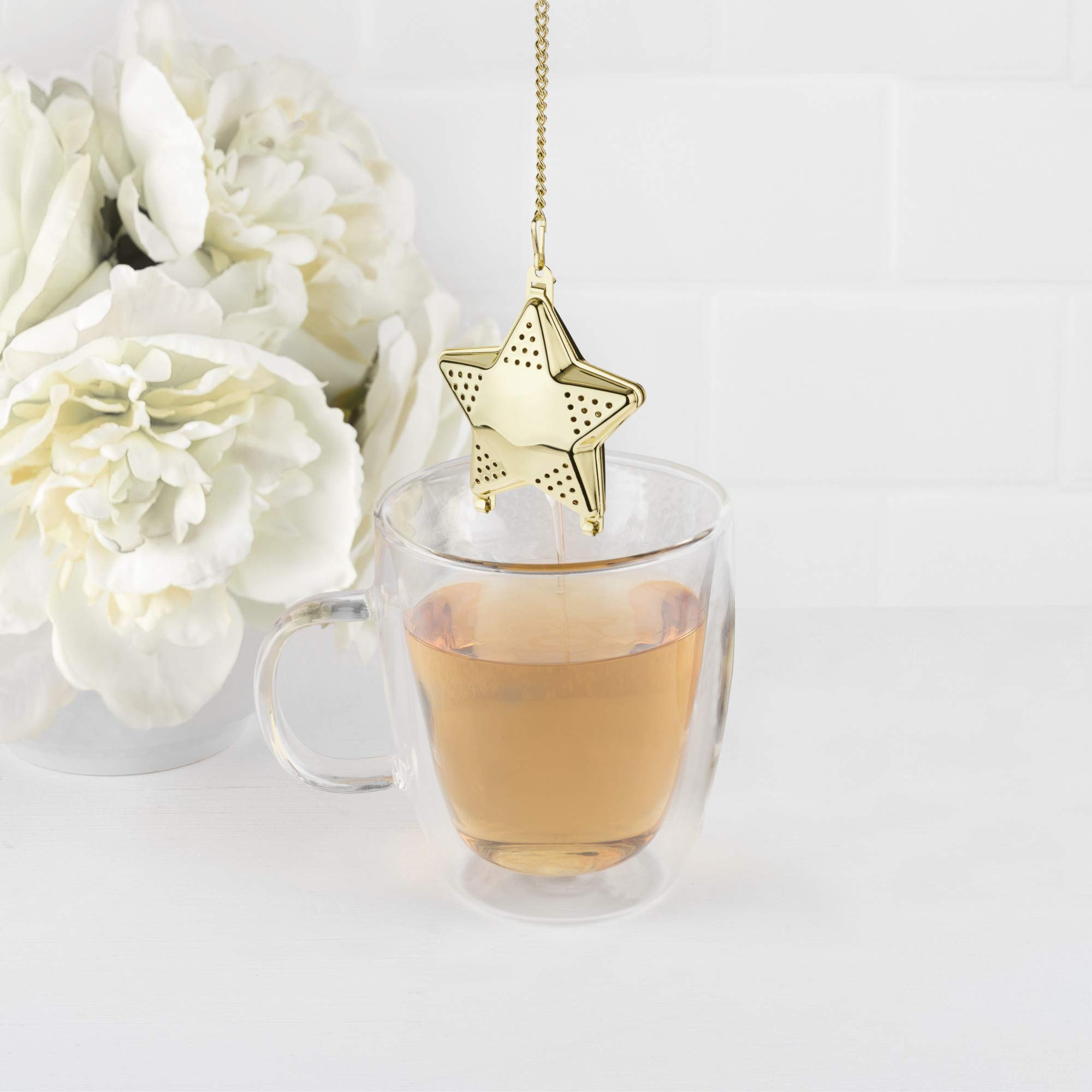 Pinky Up Star Shaped Tea Infuser - Reusable Stainless Steel Loose Leaf Tea Strainer with Handle - Perfect for Brewing Herbal, Green & Black Tea at Home or Office