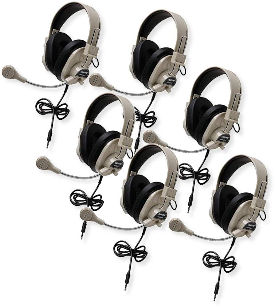 Califone 3066AVT Deluxe Multimedia Stereo Headphones with 3.5mm Plug - Durable ABS Plastic Headband & Comfort Sling - Adjustable for Kids & Adults (Pack of 6) - Perfect for Classroom, Library, Computer Labs & Online Learning