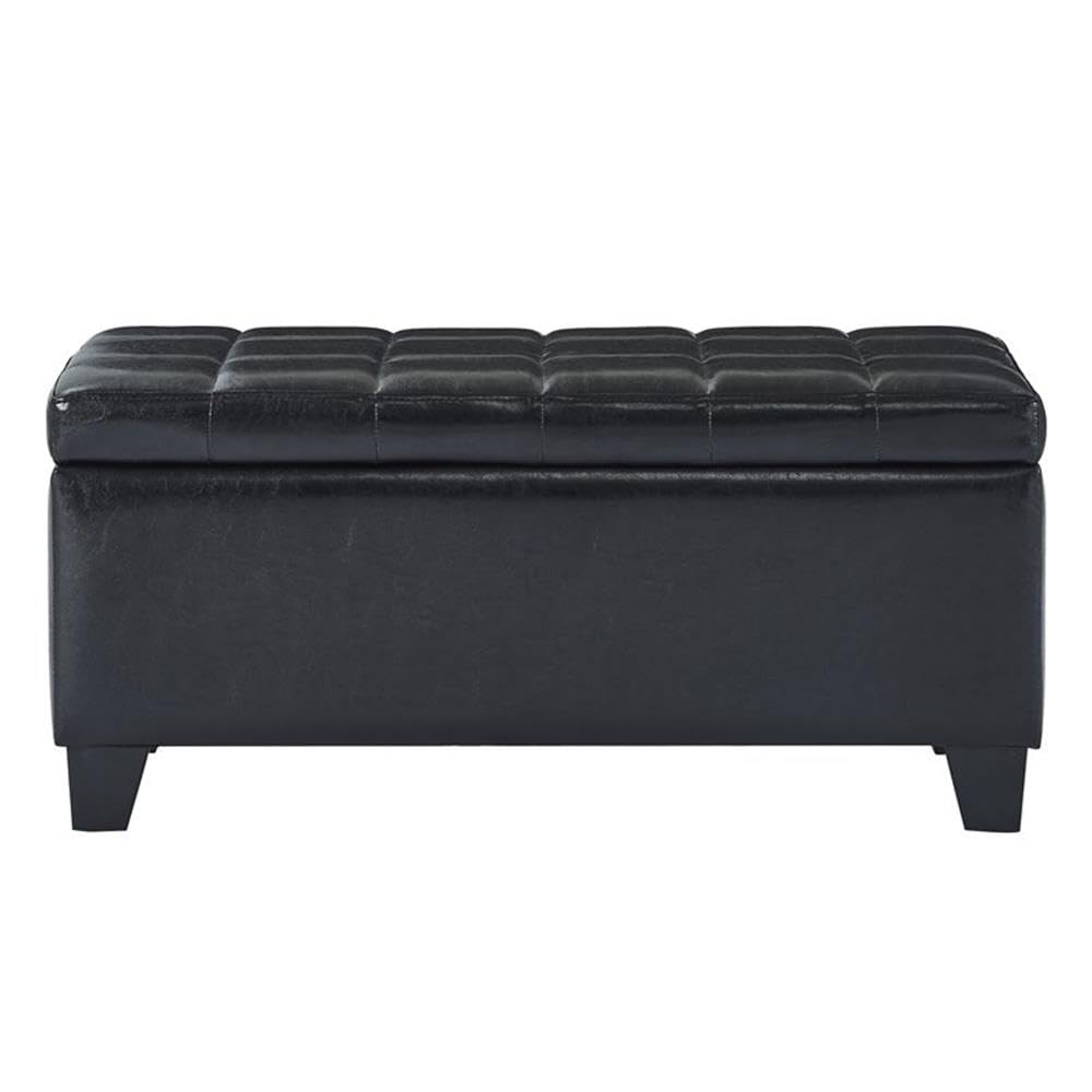 Black Upholstered Storage Ottoman with Lift Top - Modern Footrest Bench for Living Room, Bedroom & Office - Extra Seating & Hidden Storage Space
