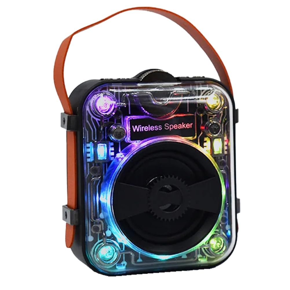 Mkcavne Wireless RGB TWS Stereo Bluetooth Speaker with TF Card/USB/AUX Input, Portable Subwoofer for Home, Party & Outdoor Use - Black (1 Set)
