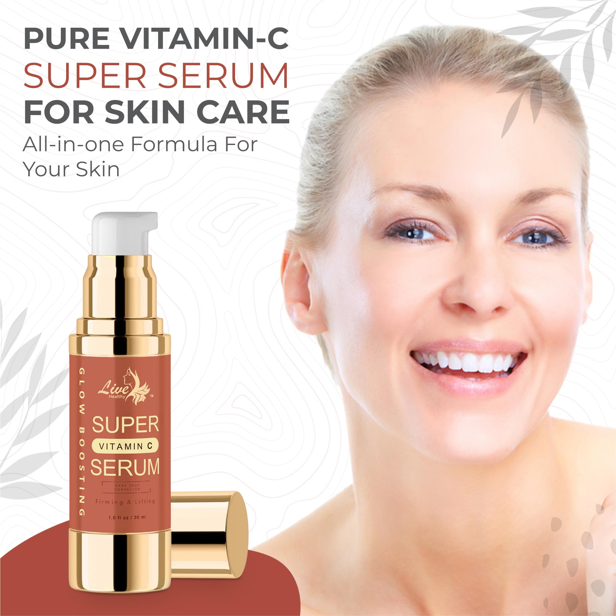 Live Healthy Super Vitamin C Serum for Mature Skin - Anti-Aging Serum with Vitamin C, Peptides & Vitamin E - Reduces Wrinkles & Age Spots, Lifts & Firms Skin - Made in USA (1 fl oz) | Perfect for Nighttime Skincare Routine & Daily Anti-Wrinkle Treatment