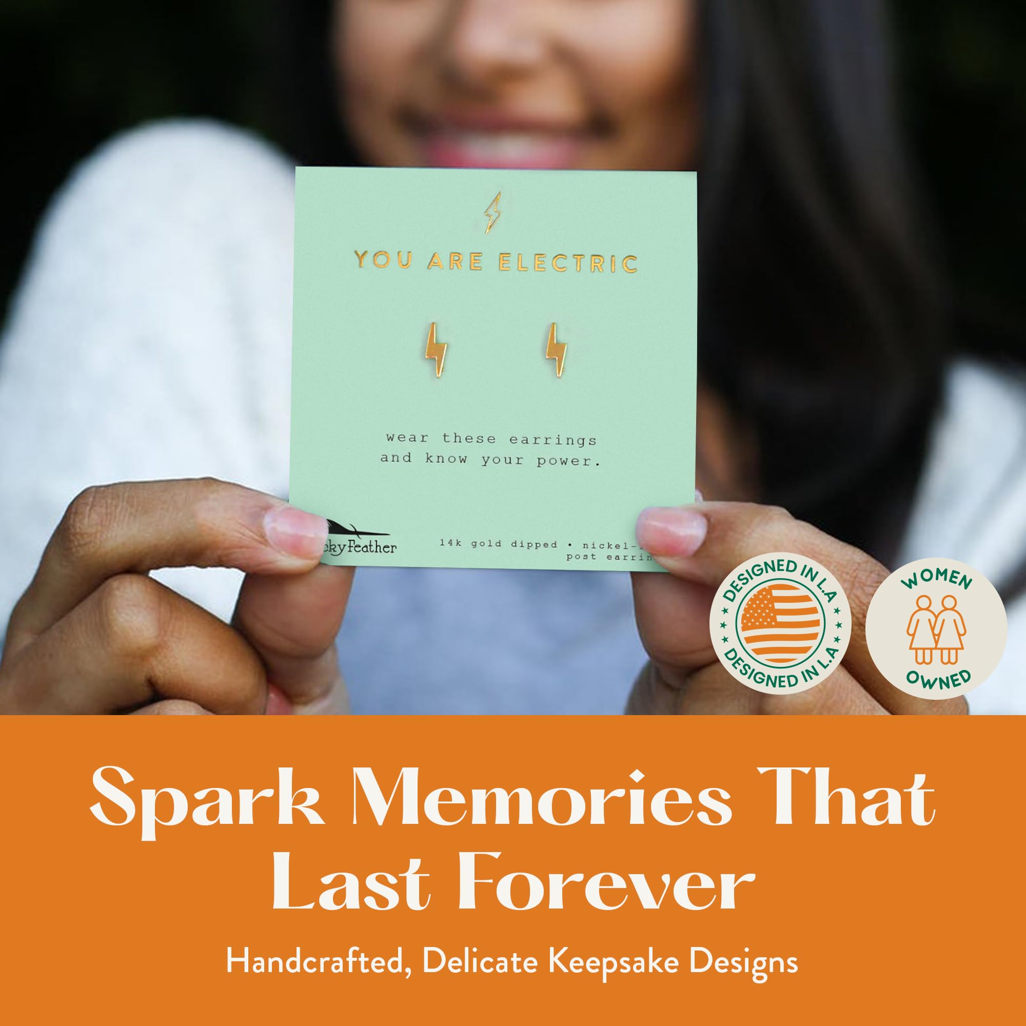 14k Gold Dipped Lucky Feather Small Stud Earrings for Women & Teens - Dainty Gold Post Earrings with Sentimental Message Card - Perfect Gift for Birthday, Anniversary & Special Occasions