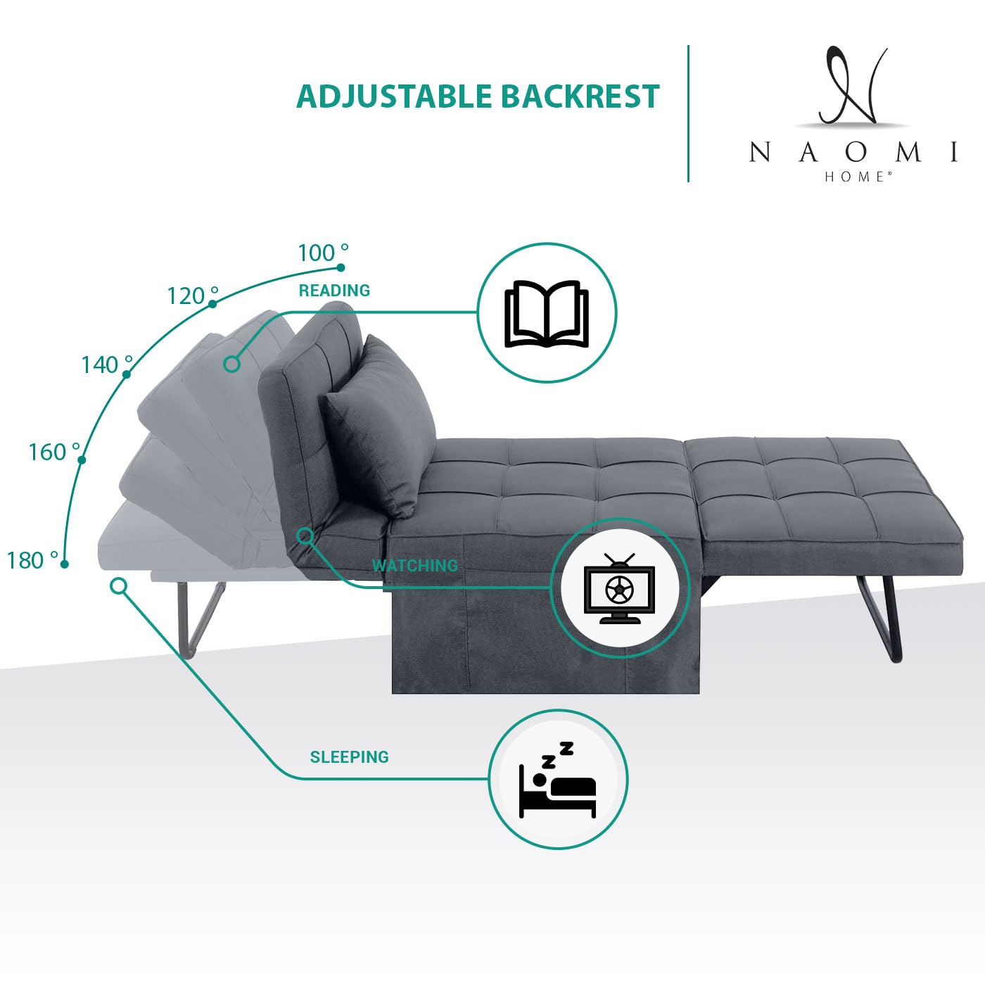 4-in-1 Convertible Sleeper Chair Bed with Adjustable Backrest - Breathable Linen Ottoman Sofa Bed for Living Room, Guest Room & Small Spaces - Modern Multi-Functional Furniture (Gray) - Perfect for Lounging, Napping & Overnight Guests